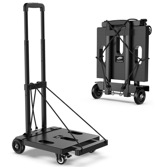 Foldable Dolly, Heavy Duty Dolly Cart, Hand Trucks Dolly, Fold Hand Trucks with 4 Wheels & 2 Elastic Ropes, 265 LB Dolly Cart Luggage Cart for Moving, Traveling and Shopping