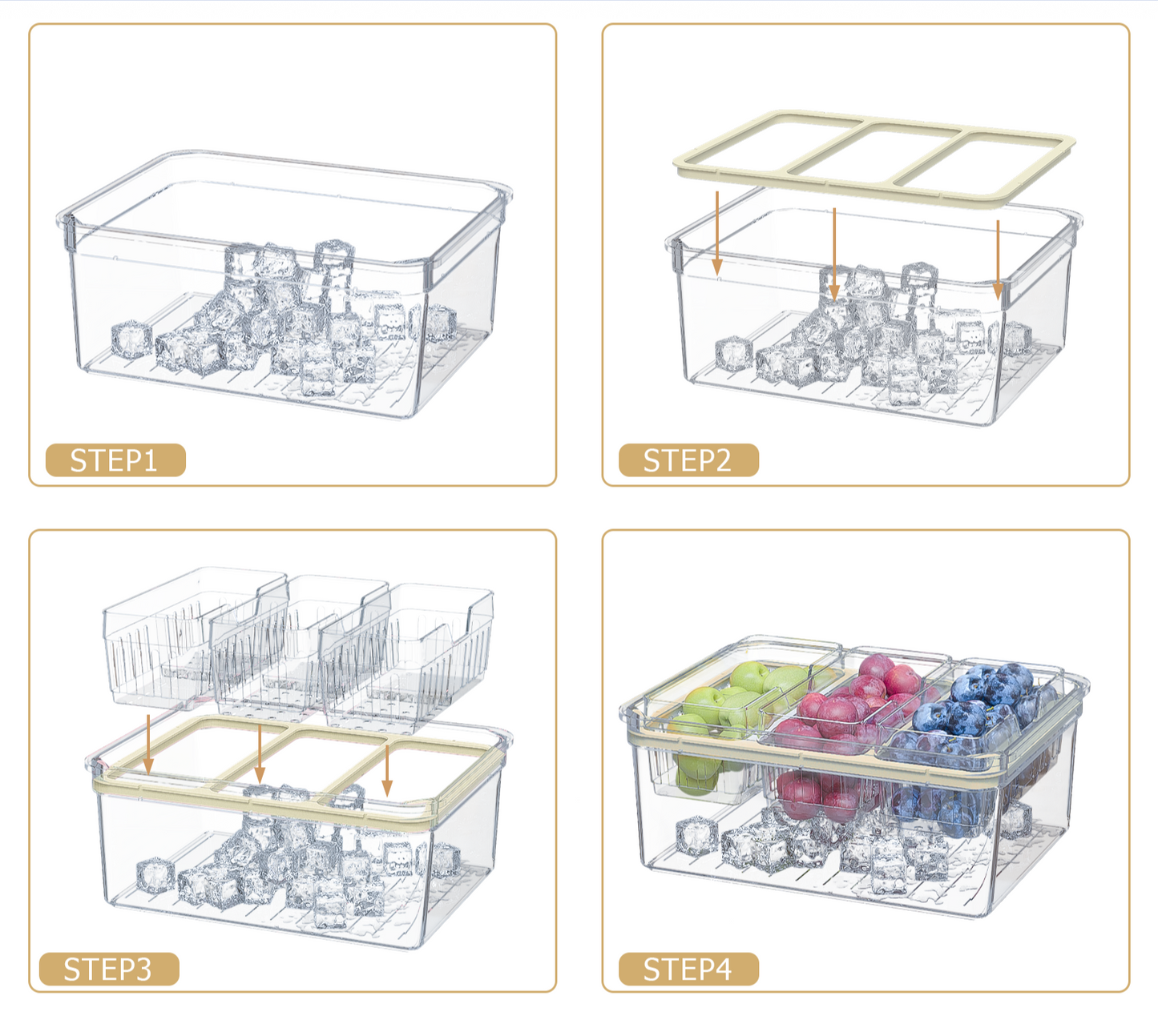LLMRR 2-in-1 Bread Slicer, Foldable Bread Slicing Guide Adjustable Width, Chilled Condiment Server with 3 Separate Containers, Freezer Organizer, Fruit Tray, Veggie Tray