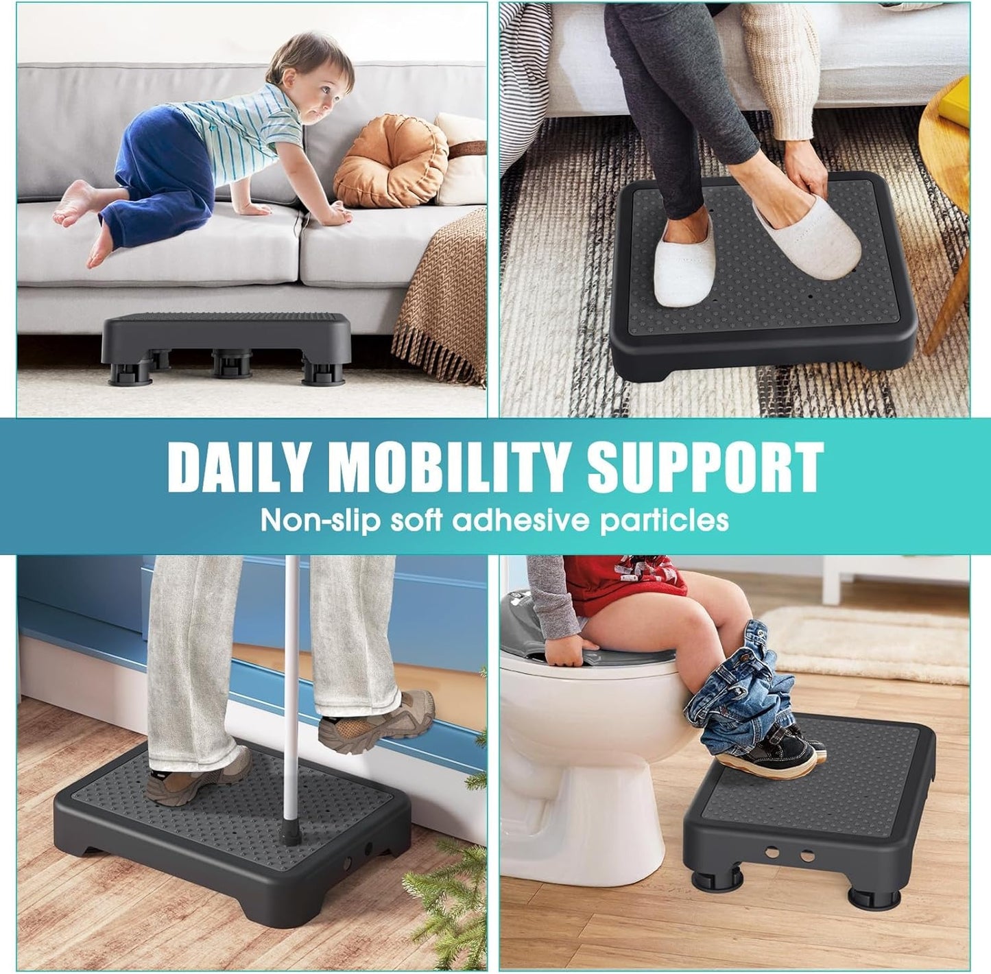 One Step Stool for Seniors & Adults, Indoor/Outdoor Mobility Step Stool, Portable Stair Assist, Anti-Slip Safety Step Platform for Bathroom, Kitchen and Bedroom, 550lbs Capacity
