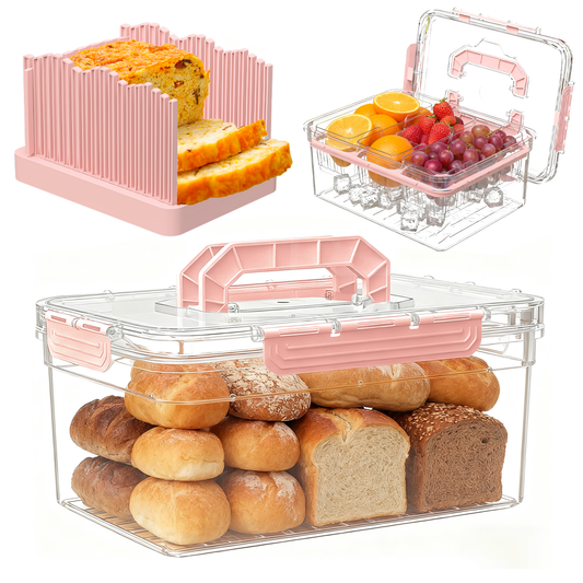 LLMRR 2-in-1 Bread Slicer, Foldable Bread Slicing Guide Adjustable Width, Chilled Condiment Server with 3 Separate Containers, Freezer Organizer, Fruit Tray, Veggie Tray