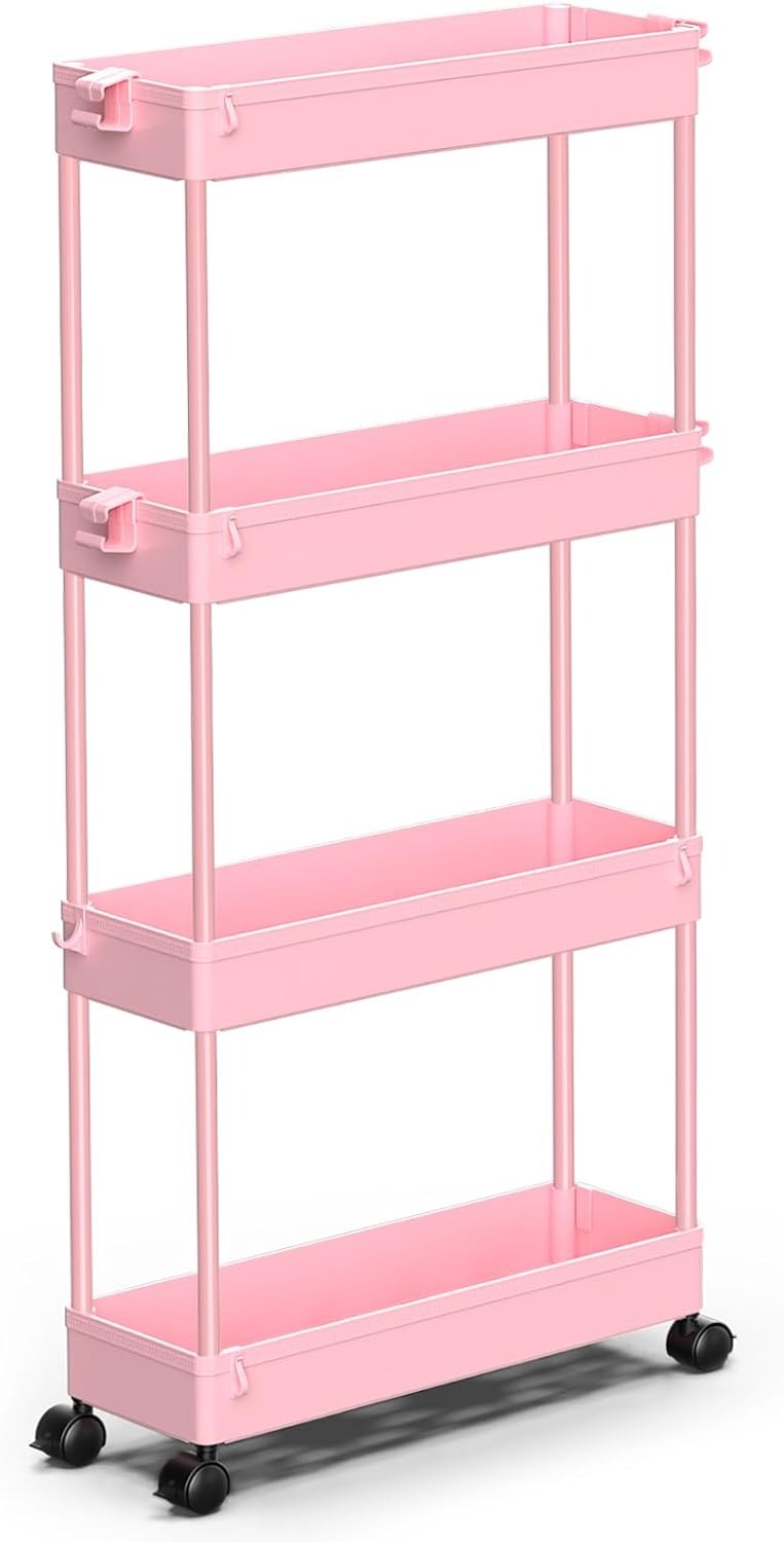 SPACELEAD Slim Rolling Cart, Bathroom Storage Cart with Lockable Wheels, Storage Organizer, Mobile Shelving Unit Cart for Bathroom, Laundry Room, Kitchen and Office