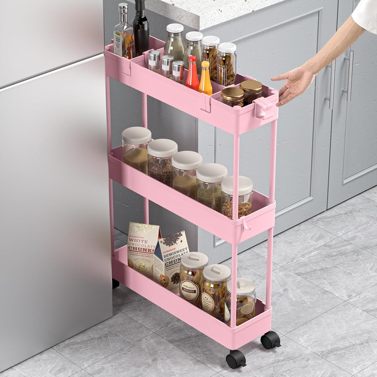 SPACELEAD Slim Rolling Cart, Bathroom Storage Cart with Lockable Wheels, Storage Organizer, Mobile Shelving Unit Cart for Bathroom, Laundry Room, Kitchen and Office