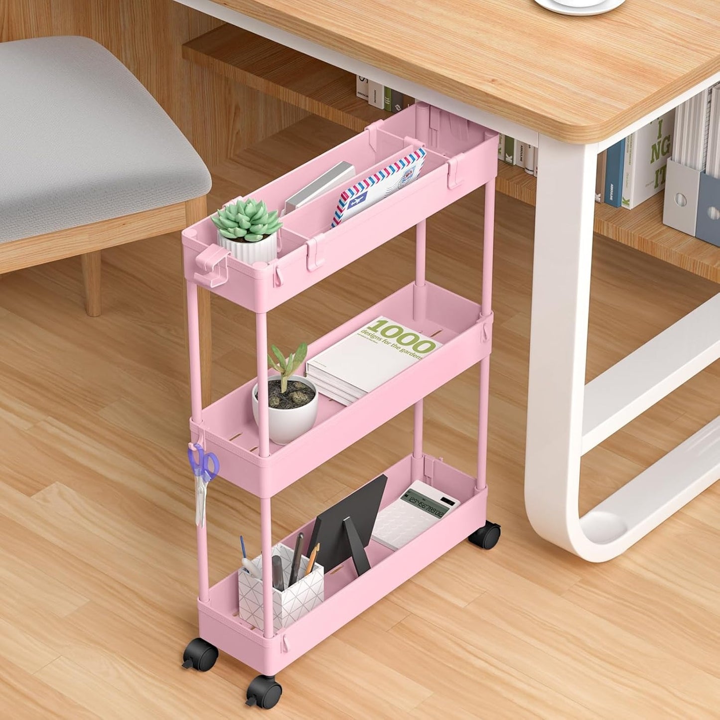 SPACELEAD Slim Rolling Cart, Bathroom Storage Cart with Lockable Wheels, Storage Organizer, Mobile Shelving Unit Cart for Bathroom, Laundry Room, Kitchen and Office