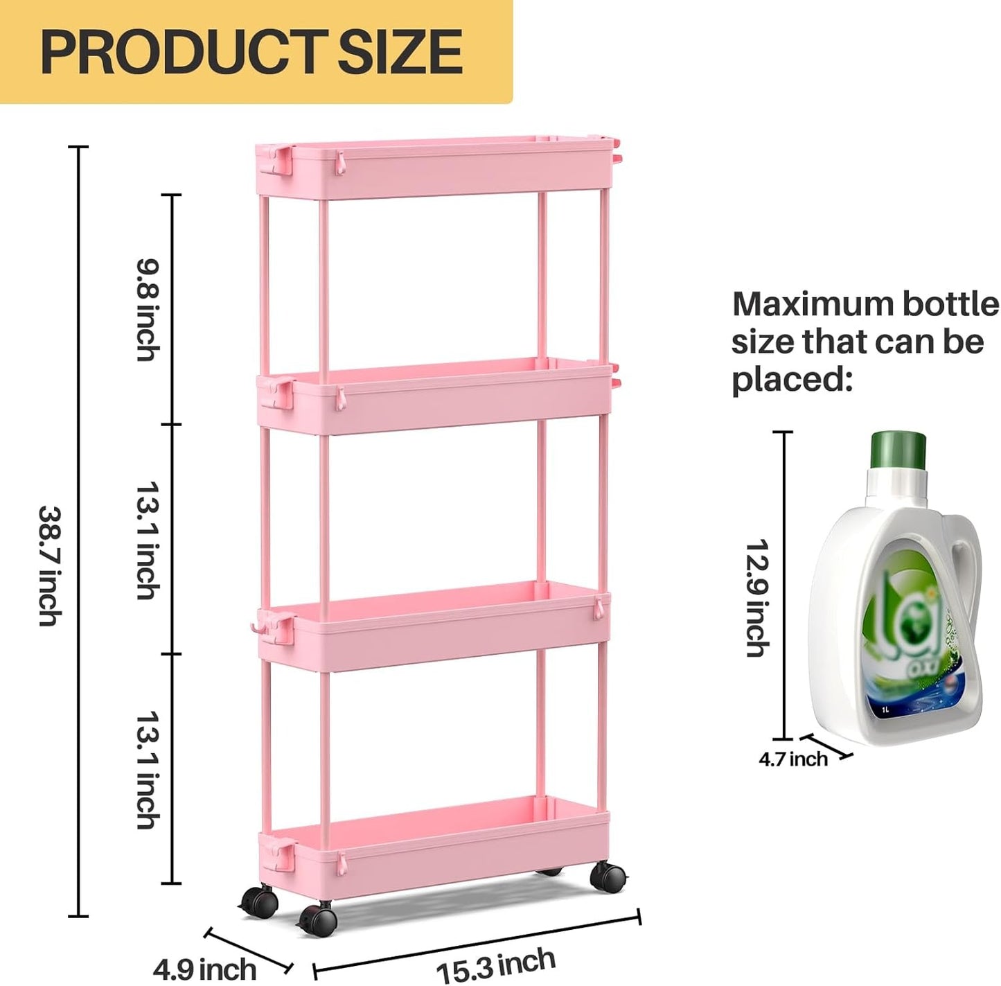 SPACELEAD Slim Rolling Cart, Bathroom Storage Cart with Lockable Wheels, Storage Organizer, Mobile Shelving Unit Cart for Bathroom, Laundry Room, Kitchen and Office