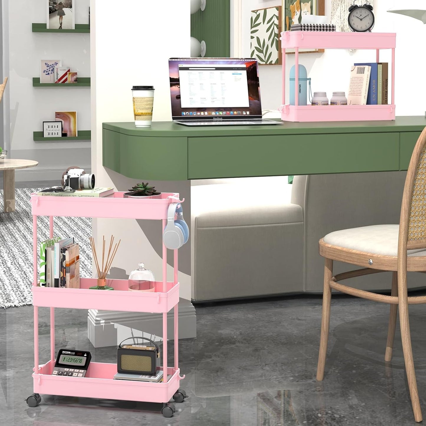 SPACELEAD Slim Rolling Cart, Bathroom Storage Cart with Lockable Wheels, Storage Organizer, Mobile Shelving Unit Cart for Bathroom, Laundry Room, Kitchen and Office