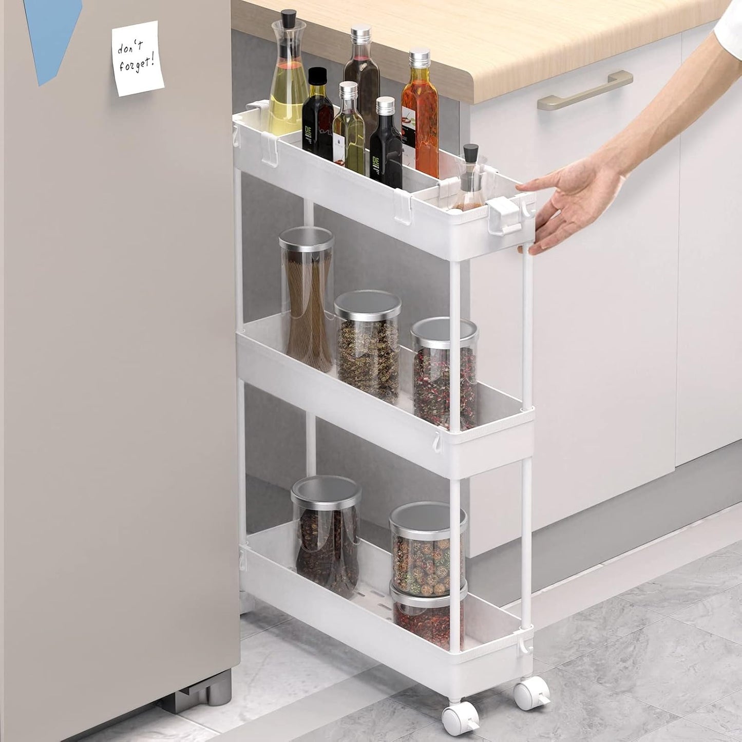 SPACELEAD Slim Rolling Cart, Bathroom Storage Cart with Lockable Wheels, Storage Organizer, Mobile Shelving Unit Cart for Bathroom, Laundry Room, Kitchen and Office