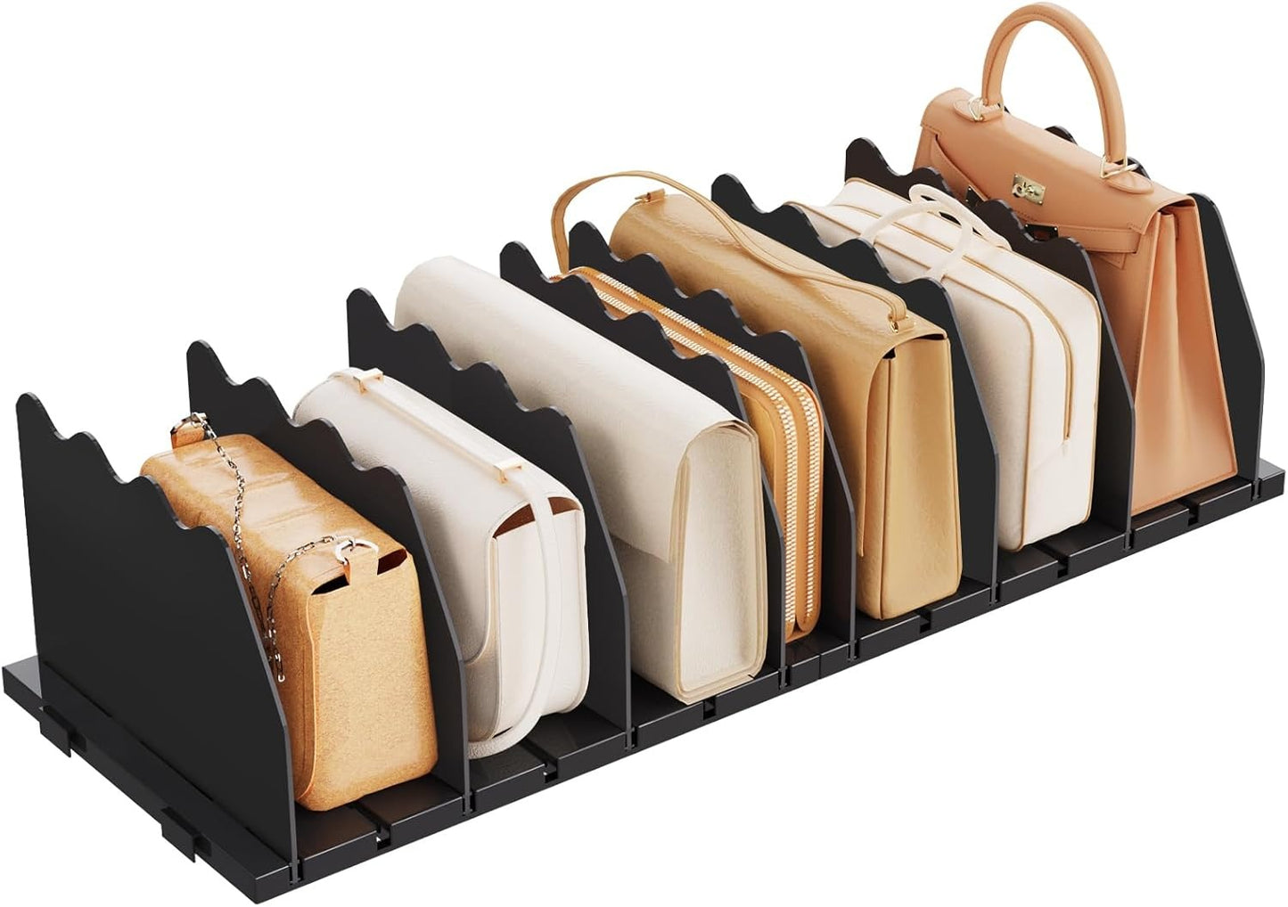LLMRR Bag & Purse Organizer for Closet, Adjust	able Shelf Divider for Closet, Acrylic Handbag Separators Storage Organizer, Bookshelf Separator Divider for Bedroom, Living Room, Office