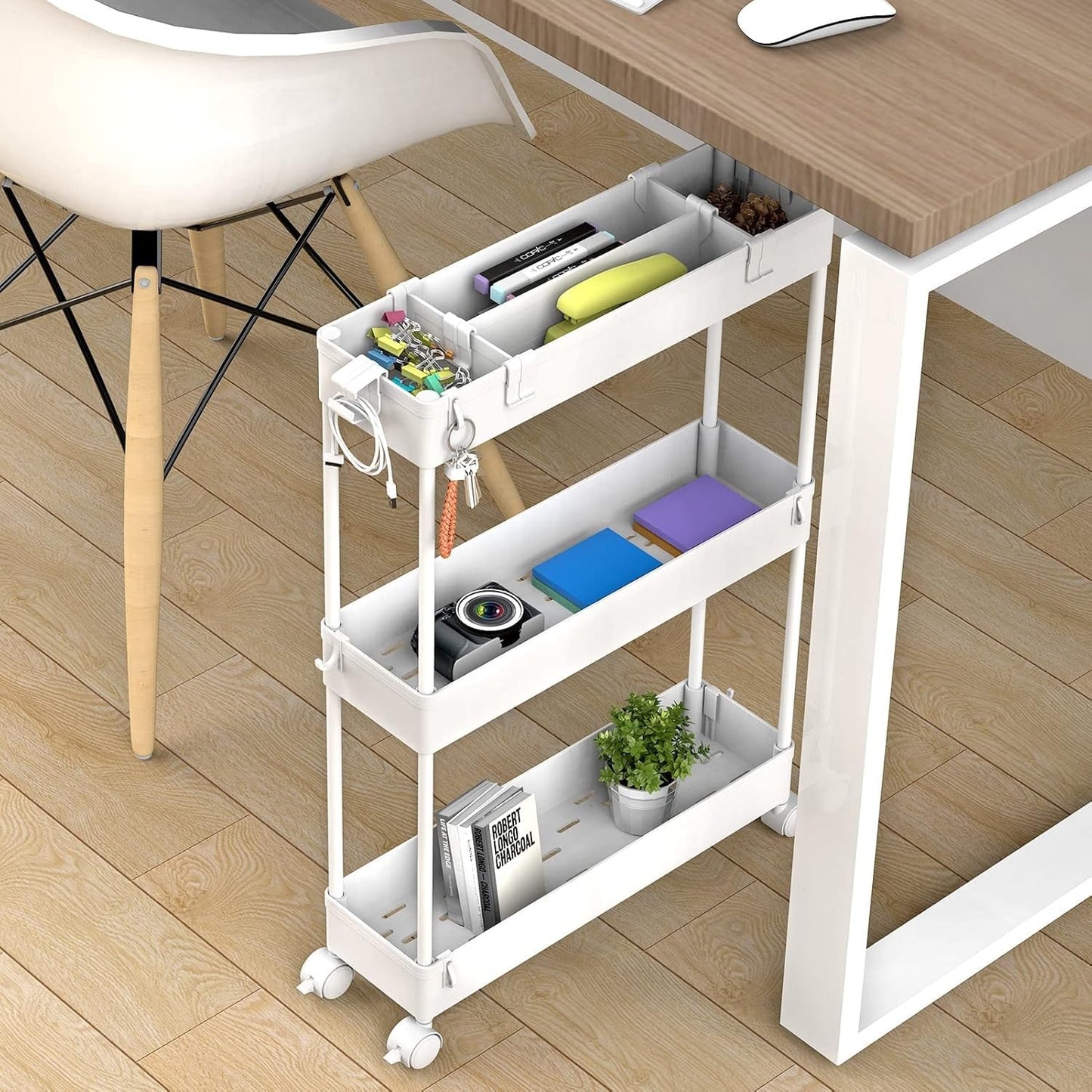 SPACELEAD Slim Rolling Cart, Bathroom Storage Cart with Lockable Wheels, Storage Organizer, Mobile Shelving Unit Cart for Bathroom, Laundry Room, Kitchen and Office