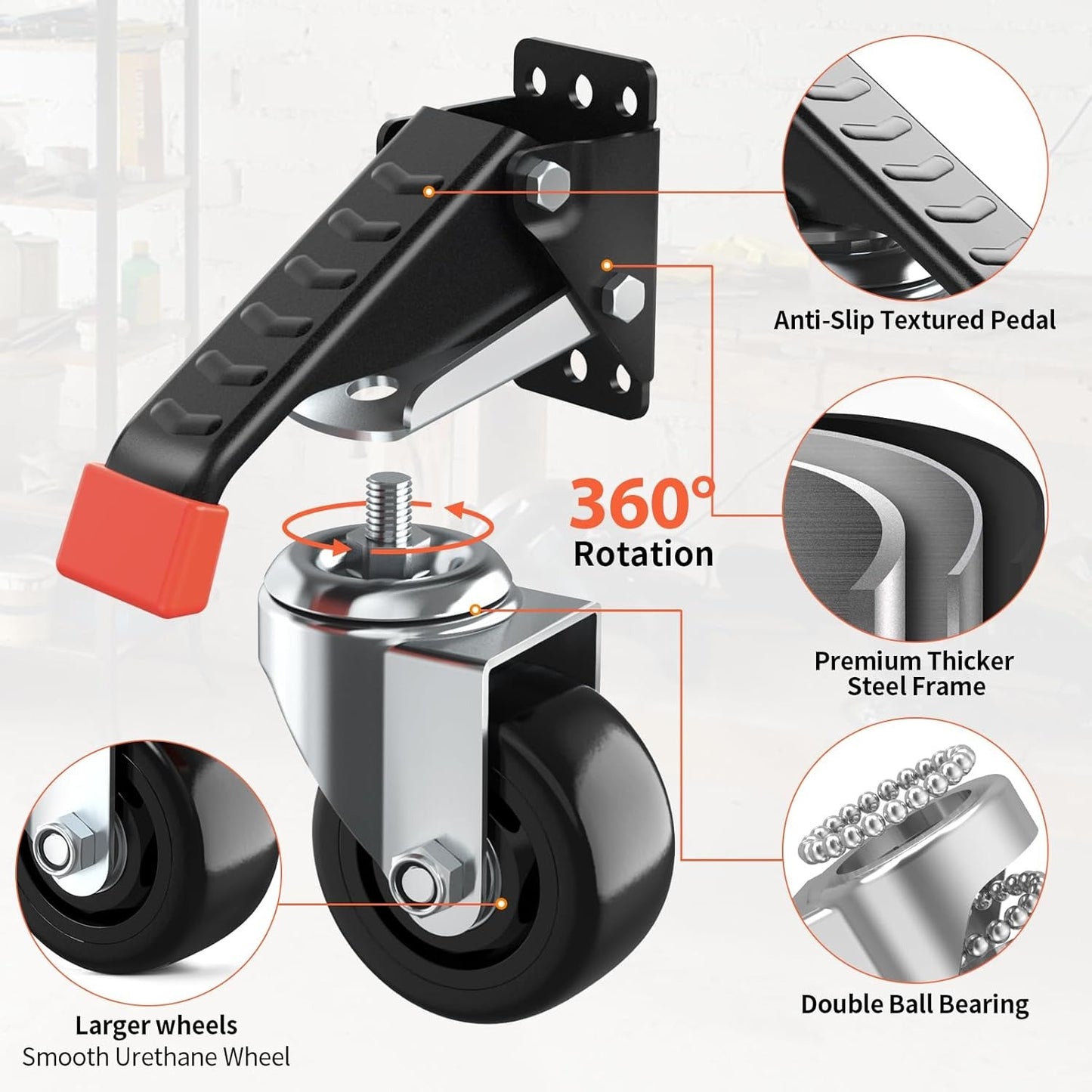 LLMRR Workbench Casters Kit, 4 PCS Heavy Duty Casters with Brake, with Lifting and Lowering Function, Quick Release Stepdown Caster for Workbenches, Machinery and Tables
