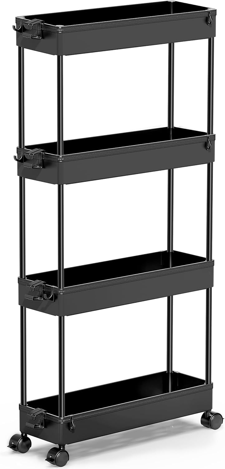 SPACELEAD Slim Rolling Cart, Bathroom Storage Cart with Lockable Wheels, Storage Organizer, Mobile Shelving Unit Cart for Bathroom, Laundry Room, Kitchen and Office
