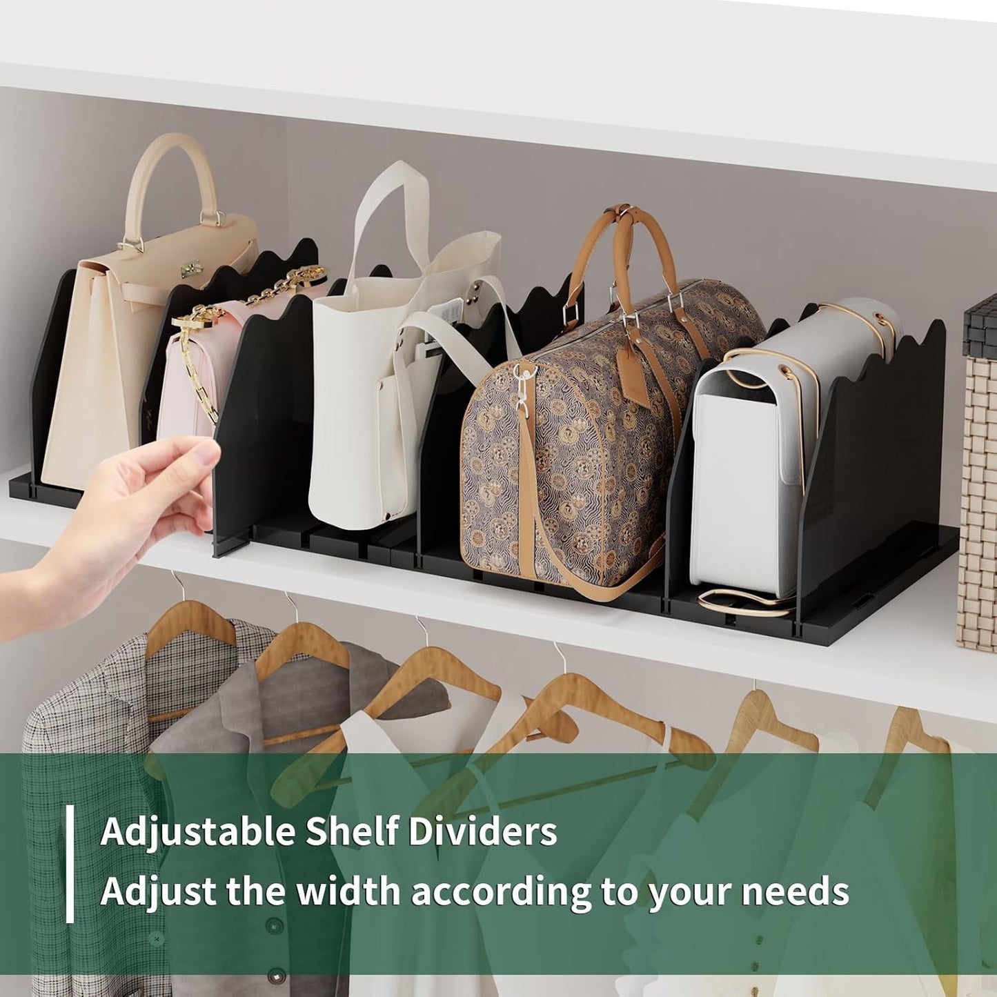 LLMRR Bag & Purse Organizer for Closet, Adjust	able Shelf Divider for Closet, Acrylic Handbag Separators Storage Organizer, Bookshelf Separator Divider for Bedroom, Living Room, Office