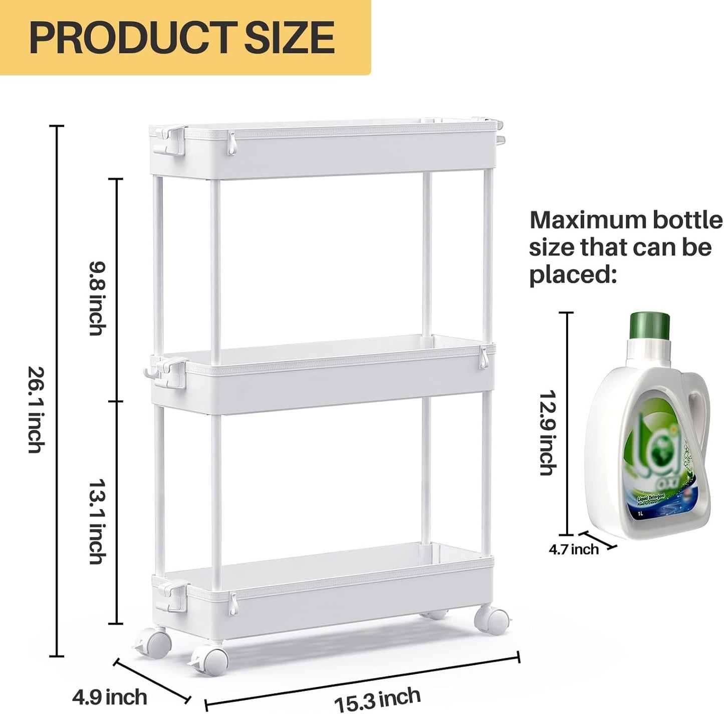 SPACELEAD Slim Rolling Cart, Bathroom Storage Cart with Lockable Wheels, Storage Organizer, Mobile Shelving Unit Cart for Bathroom, Laundry Room, Kitchen and Office