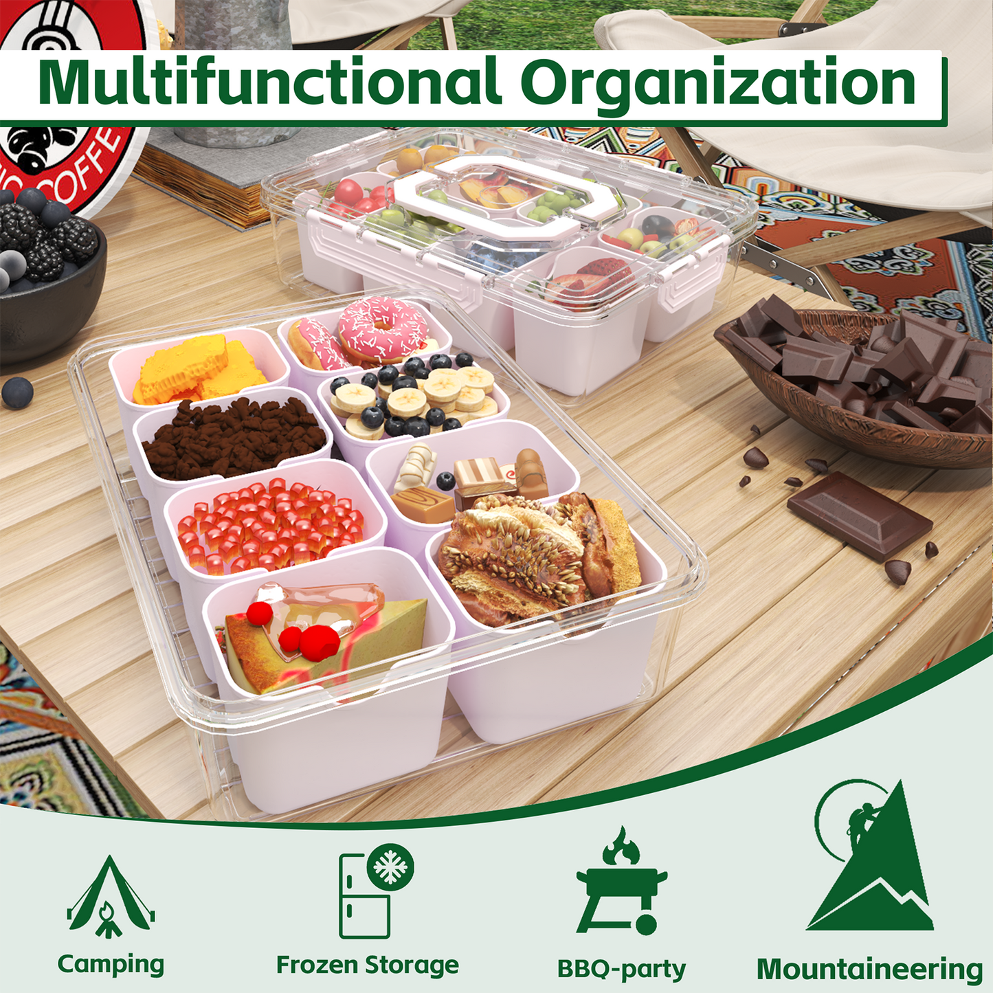 LLMRR Snackle Box Container, Divided Serving Tray with Lid and Handle, Portable Clear Snackle Box, Snack Box & Fruit Tray for Road Travel, Party, Veggie, Fruit, Candy