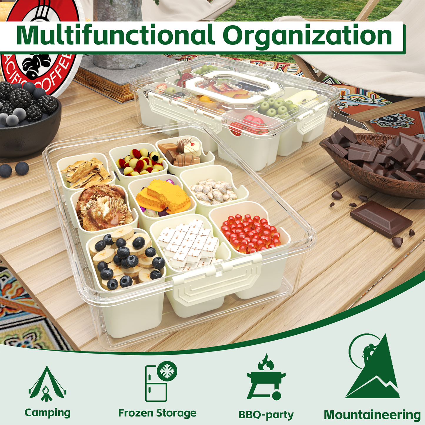 LLMRR Snackle Box Container, Divided Serving Tray with Lid and Handle, Portable Clear Snackle Box, Snack Box & Fruit Tray for Road Travel, Party, Veggie, Fruit, Candy