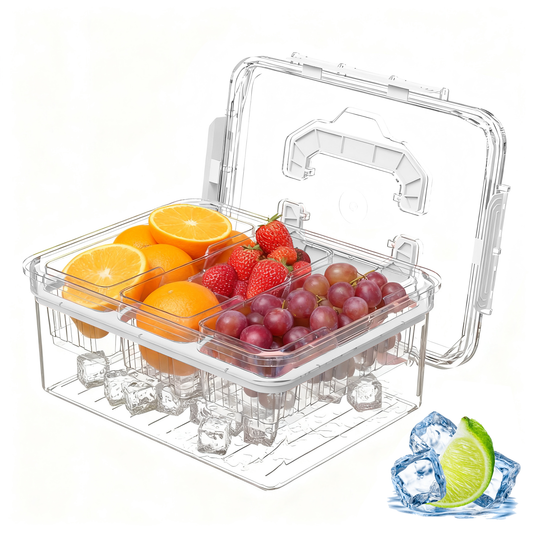 LLMRR Versatile Snackle Box Container, Chilled Serving Tray with Handle, Chilled Condiment Server with 3 Separate Containers, Fruit Platter Tray for Parties, Road Travel, Fruit, Veggies and Snacks