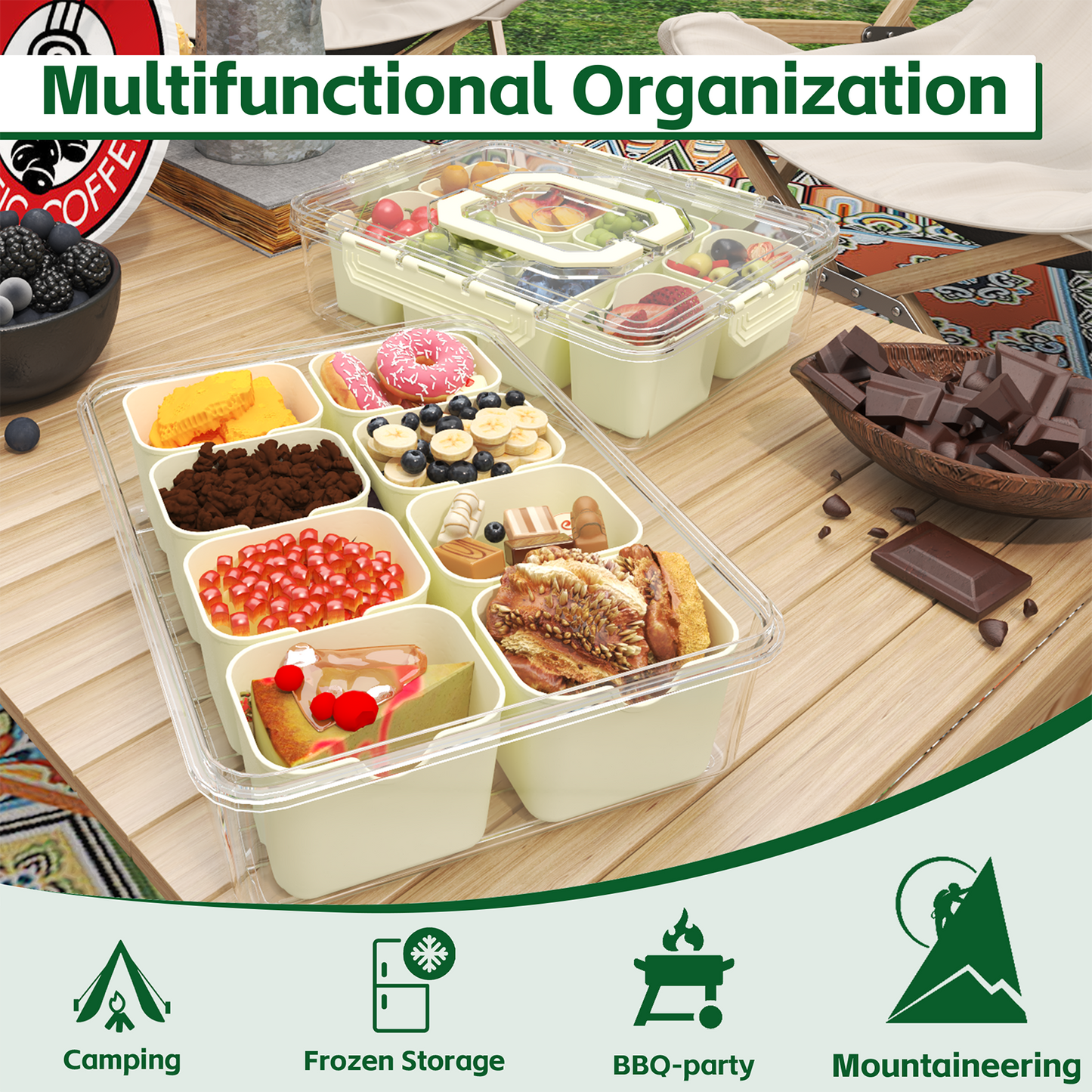 LLMRR Snackle Box Container, Divided Serving Tray with Lid and Handle, Portable Clear Snackle Box, Snack Box & Fruit Tray for Road Travel, Party, Veggie, Fruit, Candy