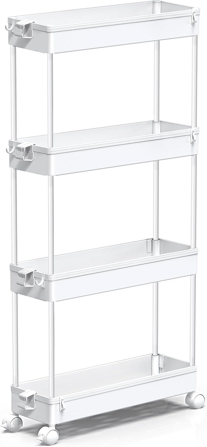 SPACELEAD Slim Rolling Cart, Bathroom Storage Cart with Lockable Wheels, Storage Organizer, Mobile Shelving Unit Cart for Bathroom, Laundry Room, Kitchen and Office