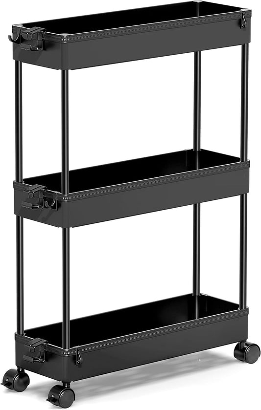 SPACELEAD Slim Rolling Cart, Bathroom Storage Cart with Lockable Wheels, Storage Organizer, Mobile Shelving Unit Cart for Bathroom, Laundry Room, Kitchen and Office