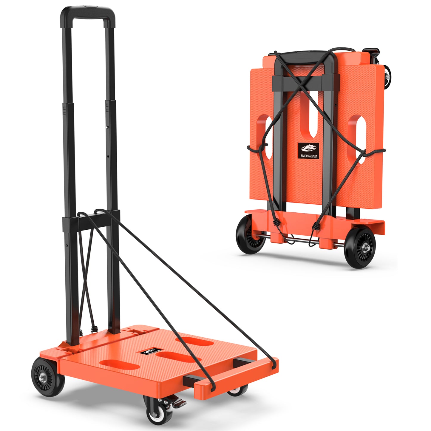 Foldable Dolly, Heavy Duty Dolly Cart, Hand Trucks Dolly, Fold Hand Trucks with 4 Wheels & 2 Elastic Ropes, 265 LB Dolly Cart Luggage Cart for Moving, Traveling and Shopping