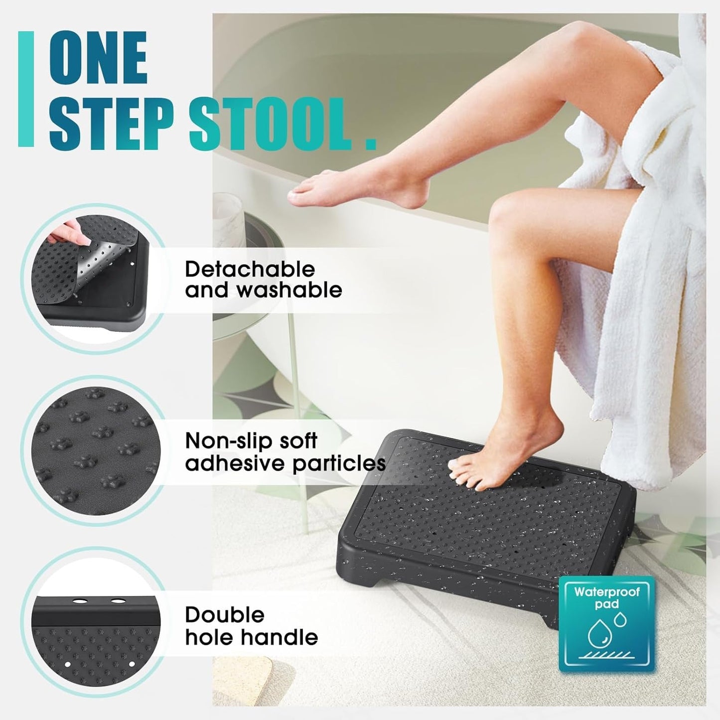 One Step Stool for Seniors & Adults, Indoor/Outdoor Mobility Step Stool, Portable Stair Assist, Anti-Slip Safety Step Platform for Bathroom, Kitchen and Bedroom, 550lbs Capacity
