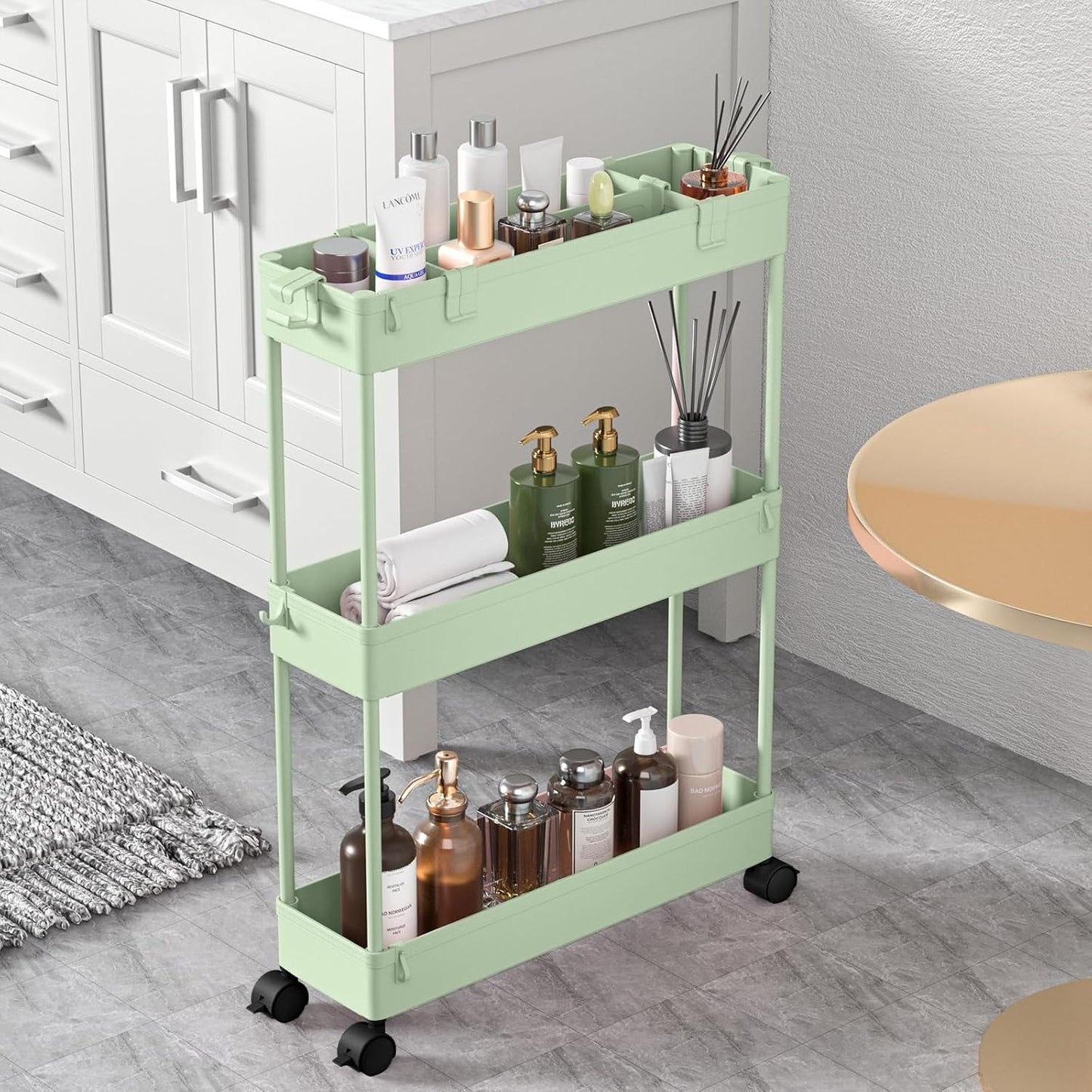SPACELEAD Slim Rolling Cart, Bathroom Storage Cart with Lockable Wheels, Storage Organizer, Mobile Shelving Unit Cart for Bathroom, Laundry Room, Kitchen and Office