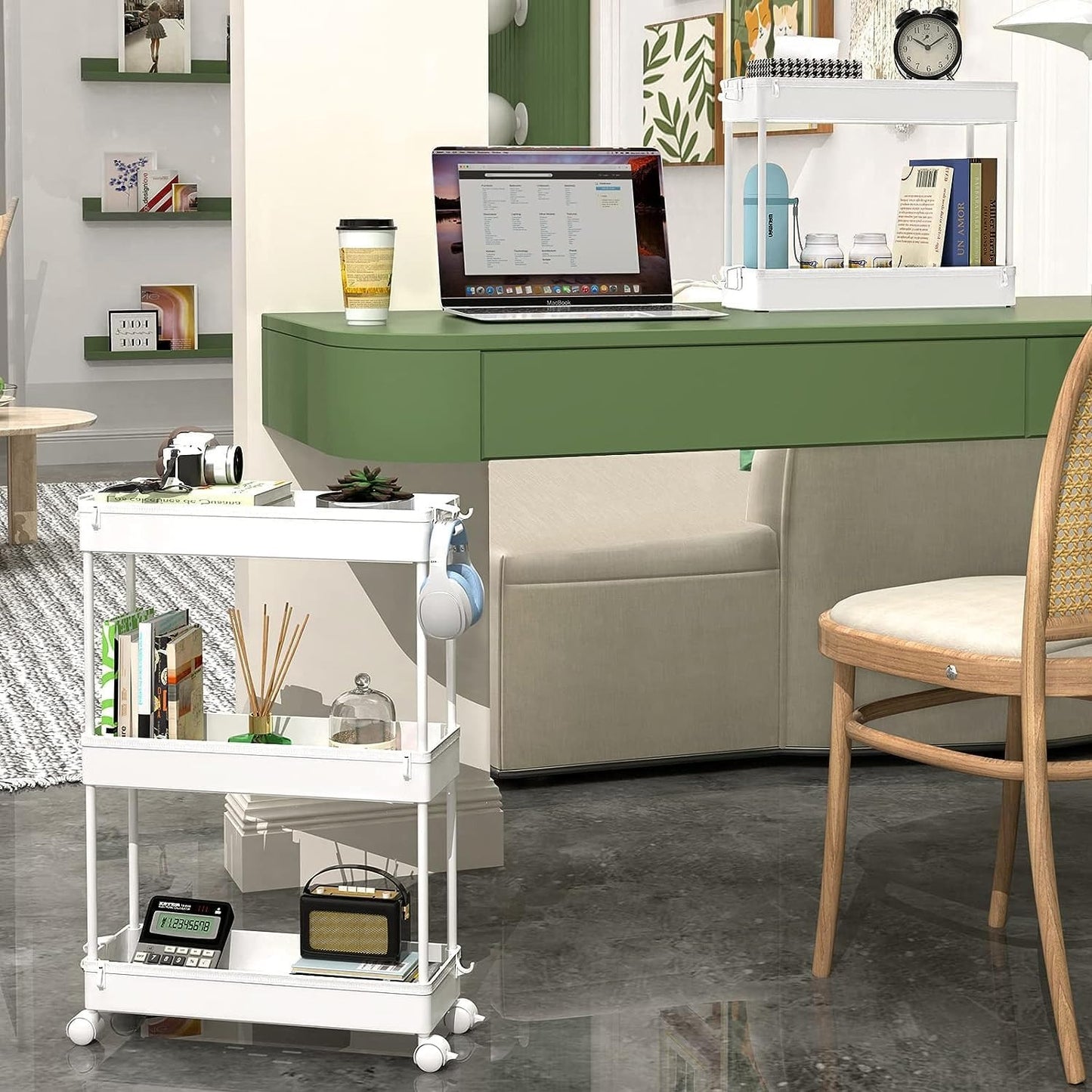 SPACELEAD Slim Rolling Cart, Bathroom Storage Cart with Lockable Wheels, Storage Organizer, Mobile Shelving Unit Cart for Bathroom, Laundry Room, Kitchen and Office