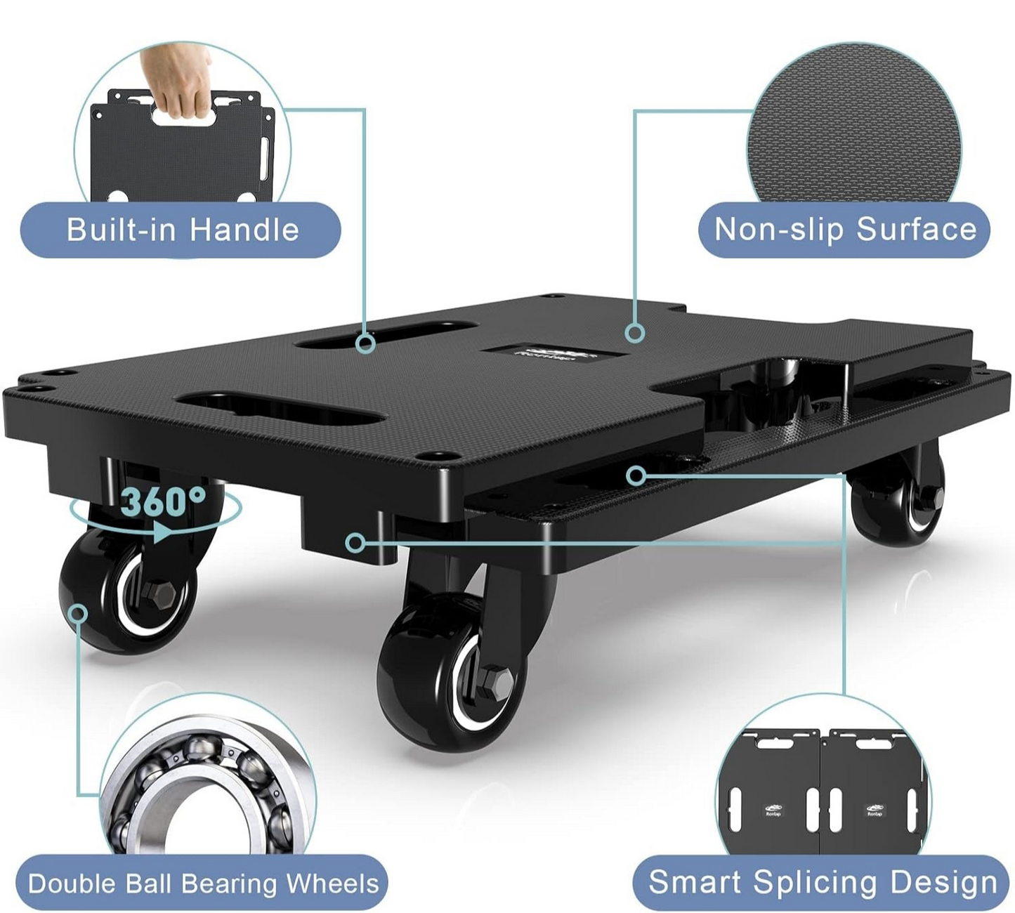 LLMRR Furniture Dolly 4 Wheels, Furniture Movers with Wheels, 440 Lbs Capacity Each, Portable Moving Dolly Heavy Duty, Interlocking Small Dolly with Wheels, 1 Pack