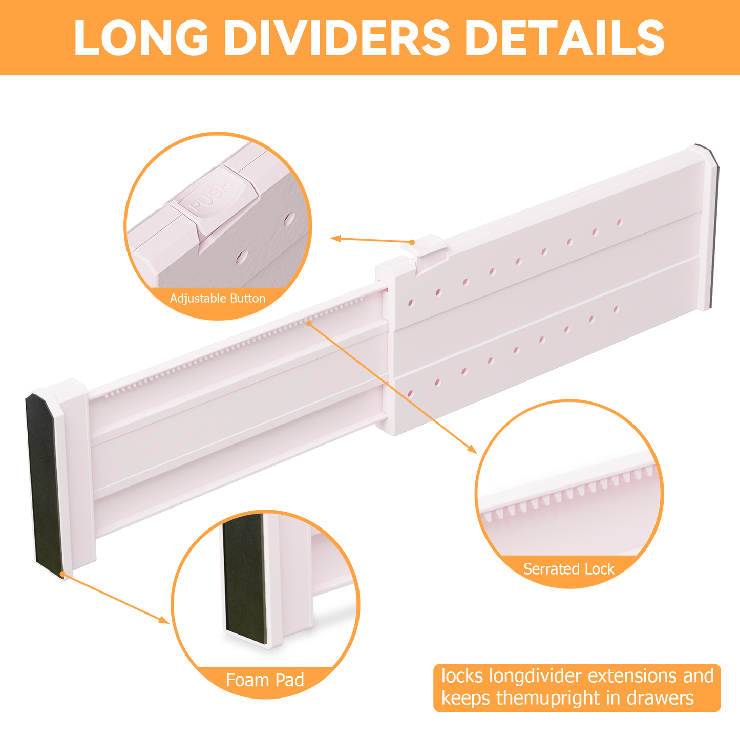 LLMRR Drawer Divider, 4" High, 11-17" Adjustable Drawer Dividers, Non-Slip Expandable Dresser Organizer for Baby Clothes, Bathroom, Bedroom, Kitchen and Office Storage
