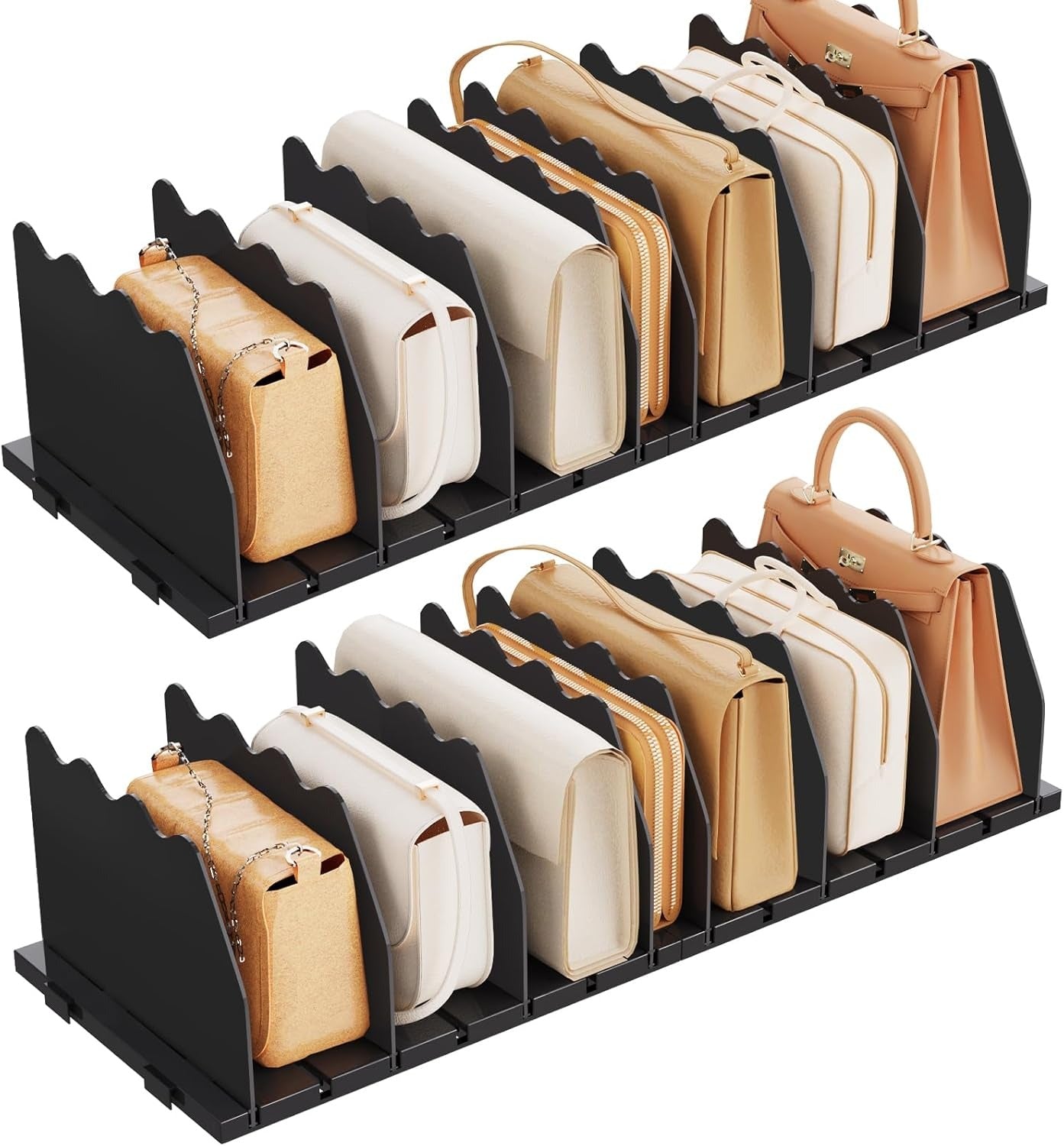LLMRR Bag & Purse Organizer for Closet, Adjust	able Shelf Divider for Closet, Acrylic Handbag Separators Storage Organizer, Bookshelf Separator Divider for Bedroom, Living Room, Office
