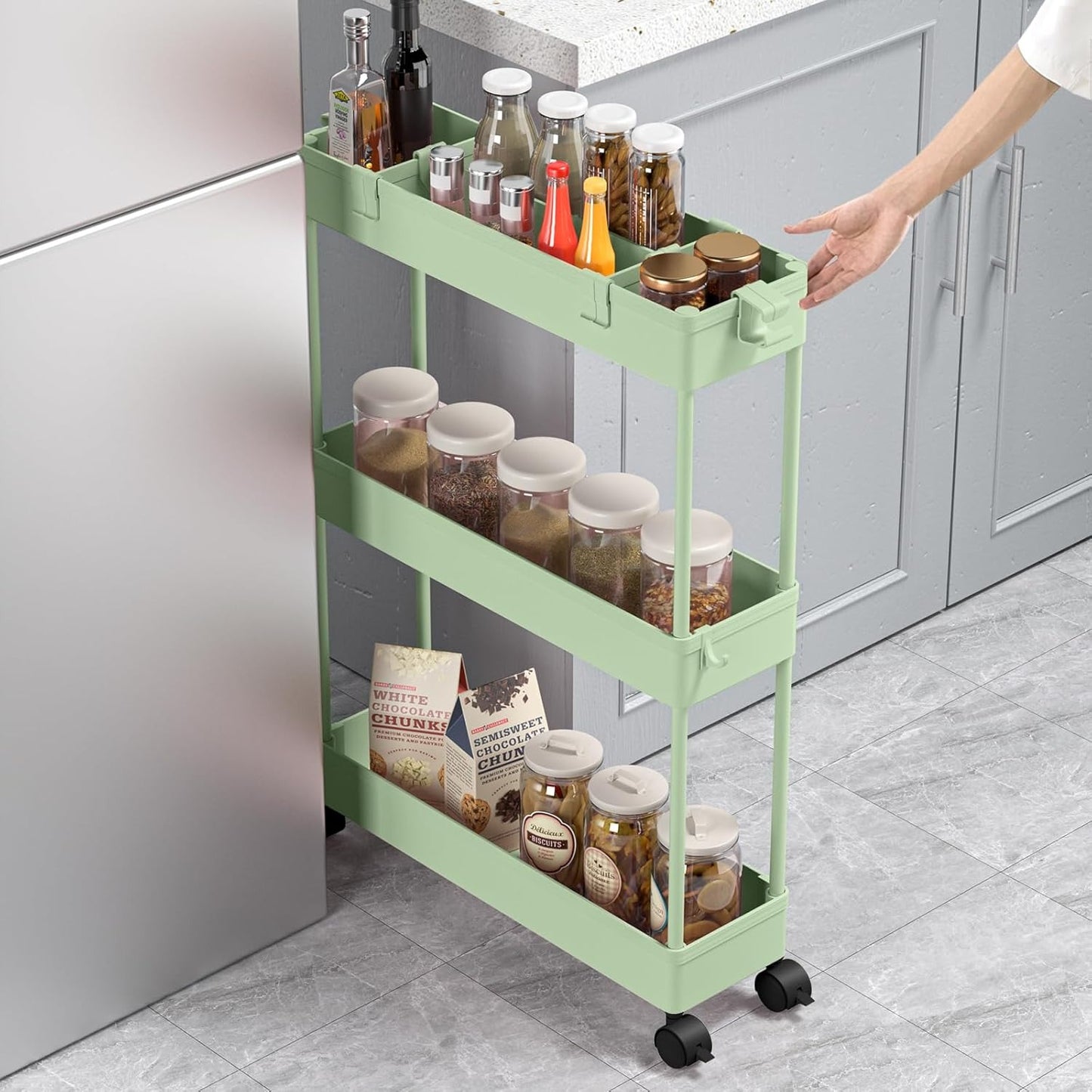 SPACELEAD Slim Rolling Cart, Bathroom Storage Cart with Lockable Wheels, Storage Organizer, Mobile Shelving Unit Cart for Bathroom, Laundry Room, Kitchen and Office