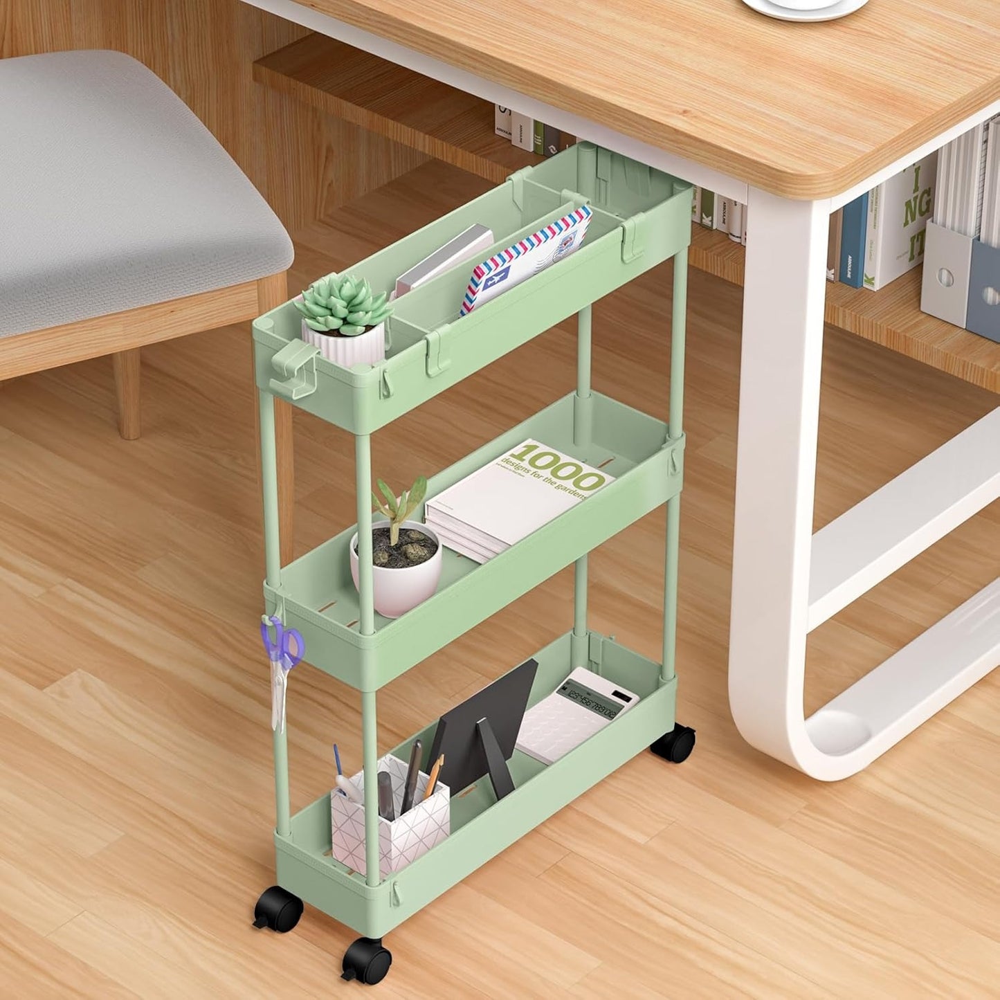 SPACELEAD Slim Rolling Cart, Bathroom Storage Cart with Lockable Wheels, Storage Organizer, Mobile Shelving Unit Cart for Bathroom, Laundry Room, Kitchen and Office