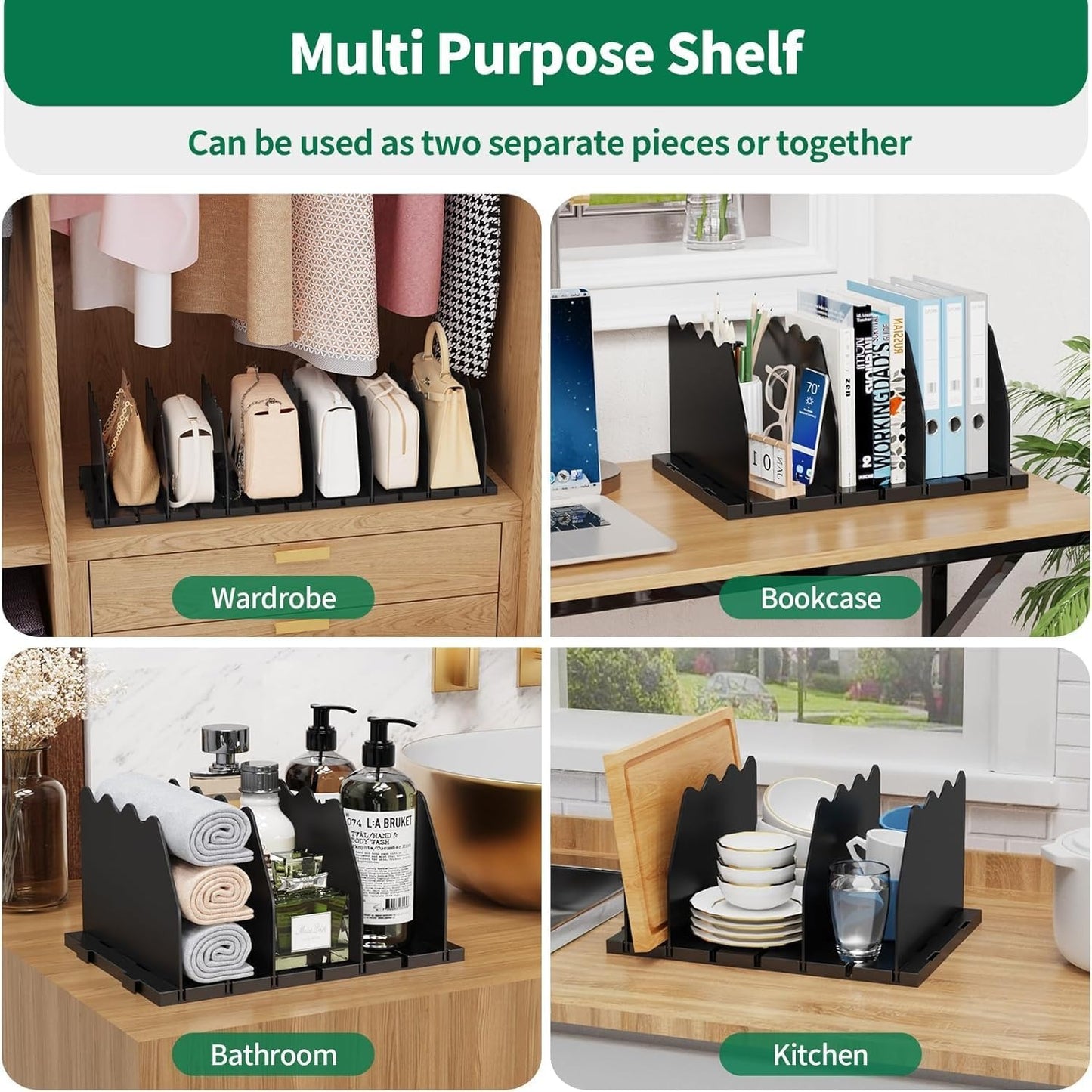 LLMRR Bag & Purse Organizer for Closet, Adjust	able Shelf Divider for Closet, Acrylic Handbag Separators Storage Organizer, Bookshelf Separator Divider for Bedroom, Living Room, Office