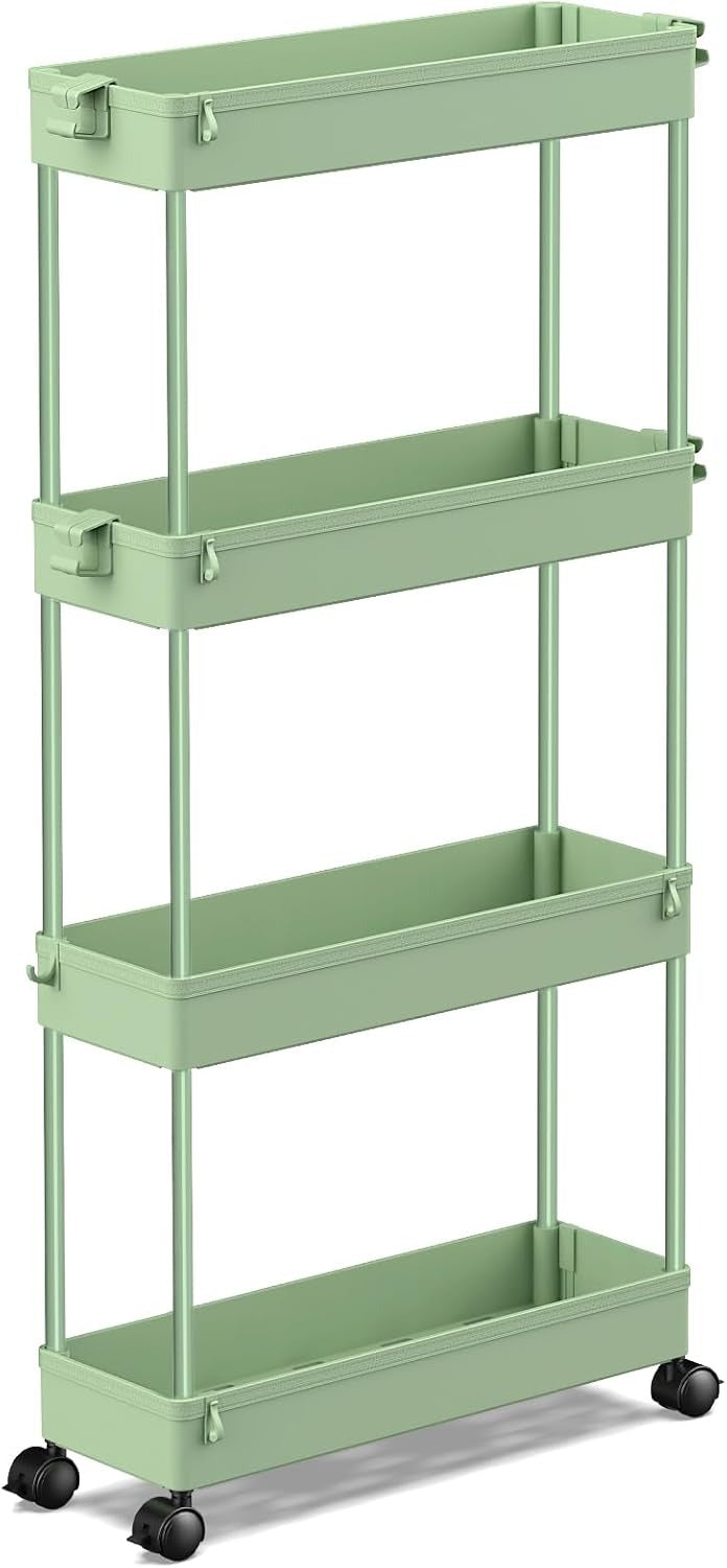 SPACELEAD Slim Rolling Cart, Bathroom Storage Cart with Lockable Wheels, Storage Organizer, Mobile Shelving Unit Cart for Bathroom, Laundry Room, Kitchen and Office