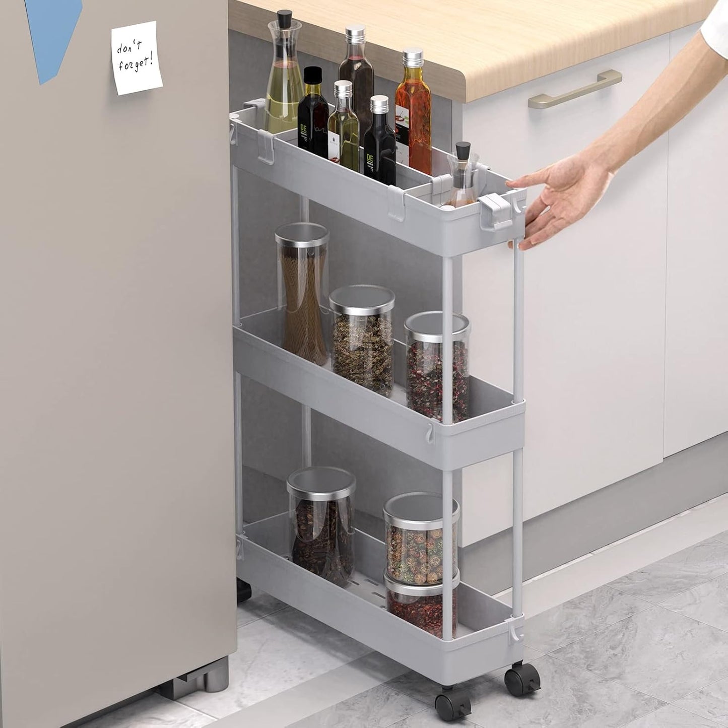 SPACELEAD Slim Rolling Cart, Bathroom Storage Cart with Lockable Wheels, Storage Organizer, Mobile Shelving Unit Cart for Bathroom, Laundry Room, Kitchen and Office