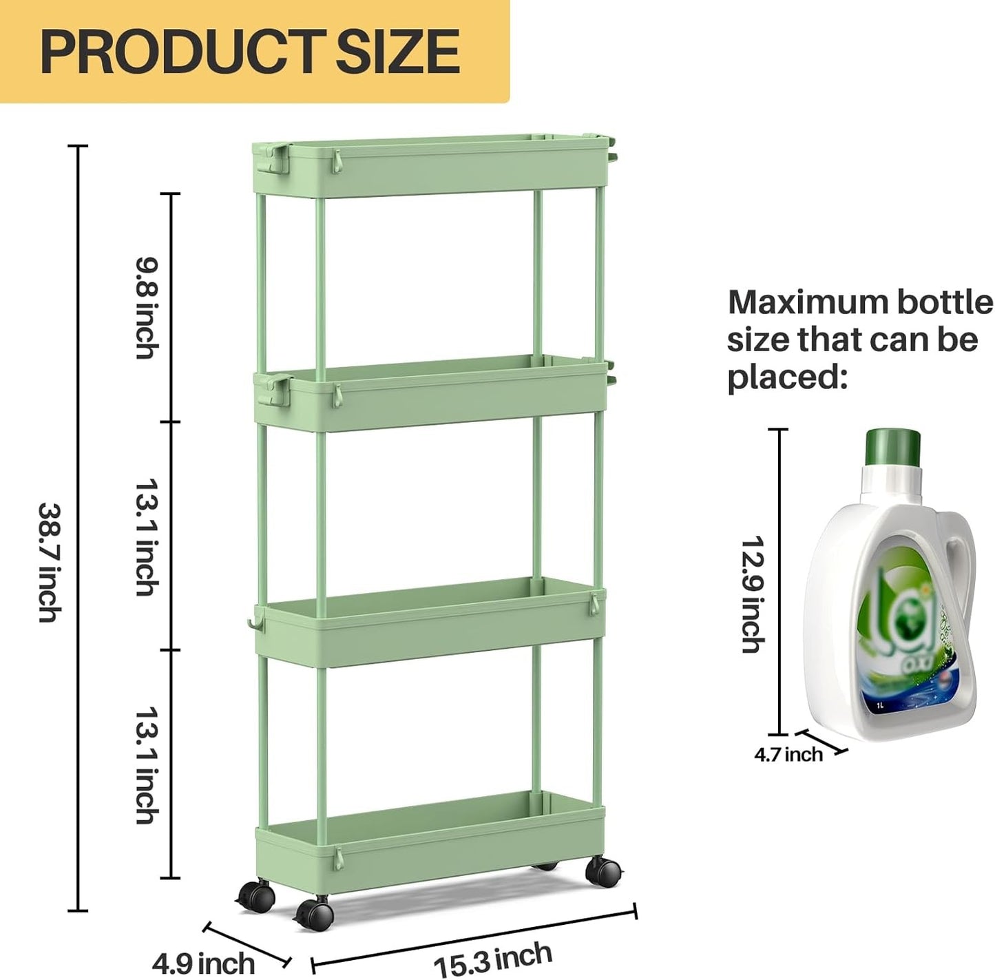 SPACELEAD Slim Rolling Cart, Bathroom Storage Cart with Lockable Wheels, Storage Organizer, Mobile Shelving Unit Cart for Bathroom, Laundry Room, Kitchen and Office