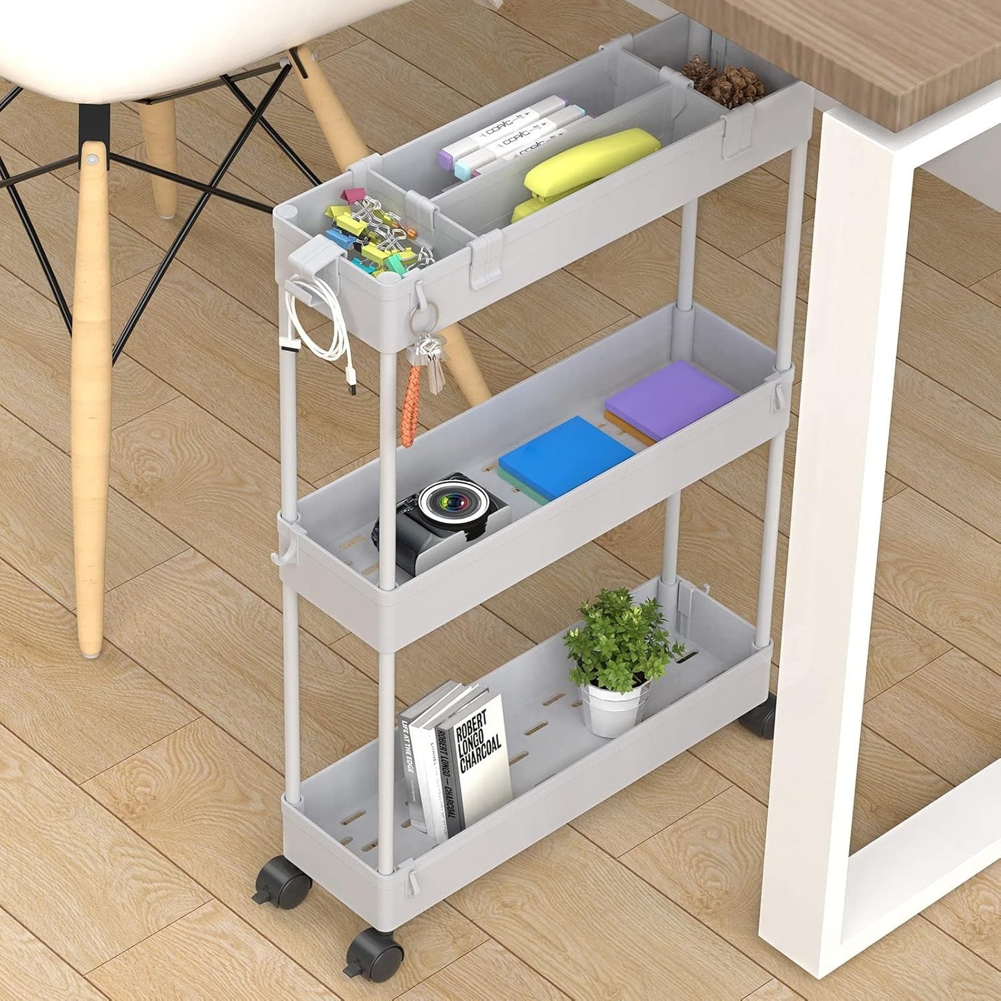 SPACELEAD Slim Rolling Cart, Bathroom Storage Cart with Lockable Wheels, Storage Organizer, Mobile Shelving Unit Cart for Bathroom, Laundry Room, Kitchen and Office