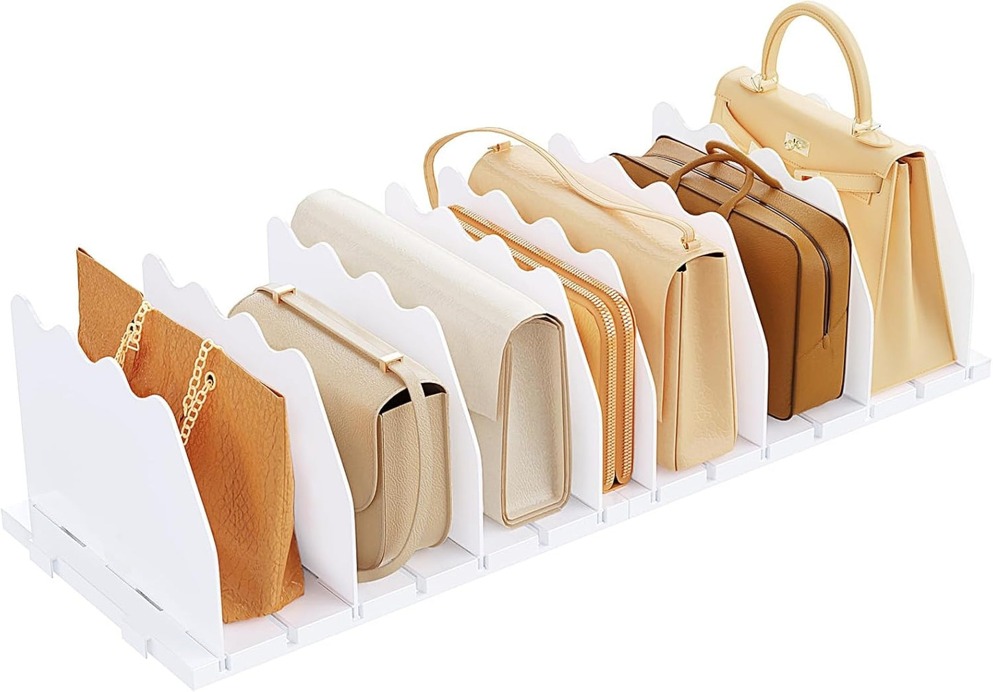 LLMRR Bag & Purse Organizer for Closet, Adjust	able Shelf Divider for Closet, Acrylic Handbag Separators Storage Organizer, Bookshelf Separator Divider for Bedroom, Living Room, Office