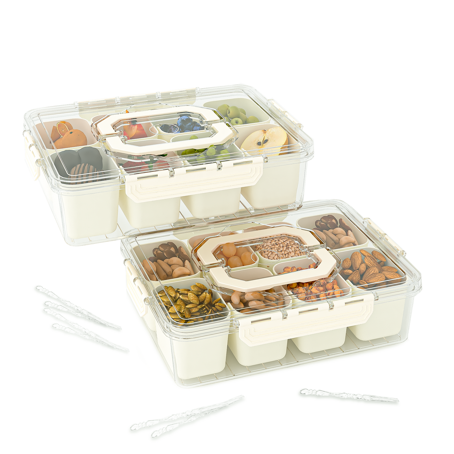 LLMRR Snackle Box Container, Divided Serving Tray with Lid and Handle, Portable Clear Snackle Box, Snack Box & Fruit Tray for Road Travel, Party, Veggie, Fruit, Candy