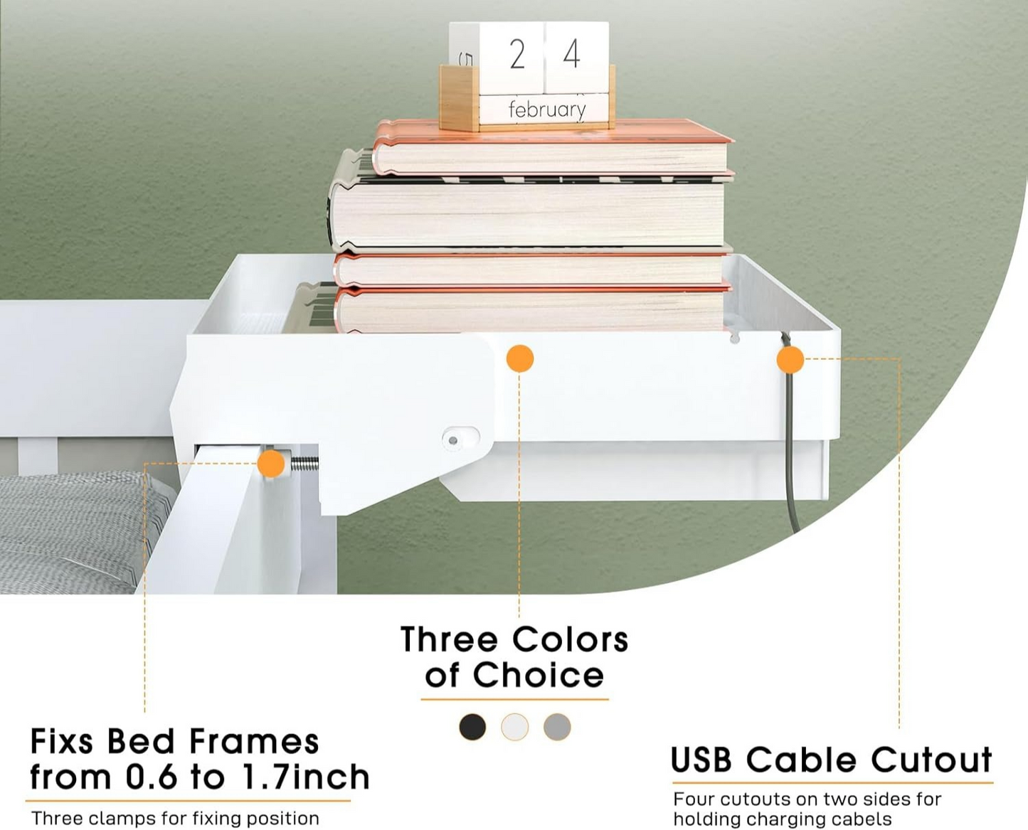 LLMRR Bedside Shelf, Foldable Bunk Bed Shelf, Attachable Bedside Table with Hooks, College Dorm Room Essentials, Bedside Caddy Tray Organizer for Loft Bed, Dorm Bed