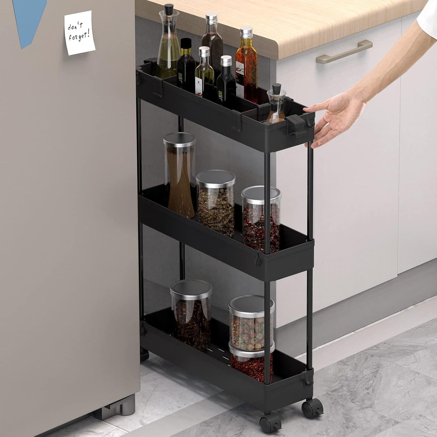 SPACELEAD Slim Rolling Cart, Bathroom Storage Cart with Lockable Wheels, Storage Organizer, Mobile Shelving Unit Cart for Bathroom, Laundry Room, Kitchen and Office