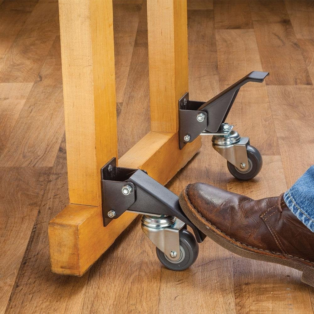 LLMRR Workbench Casters Kit, 4 PCS Heavy Duty Casters with Brake, with Lifting and Lowering Function, Quick Release Stepdown Caster for Workbenches, Machinery and Tables