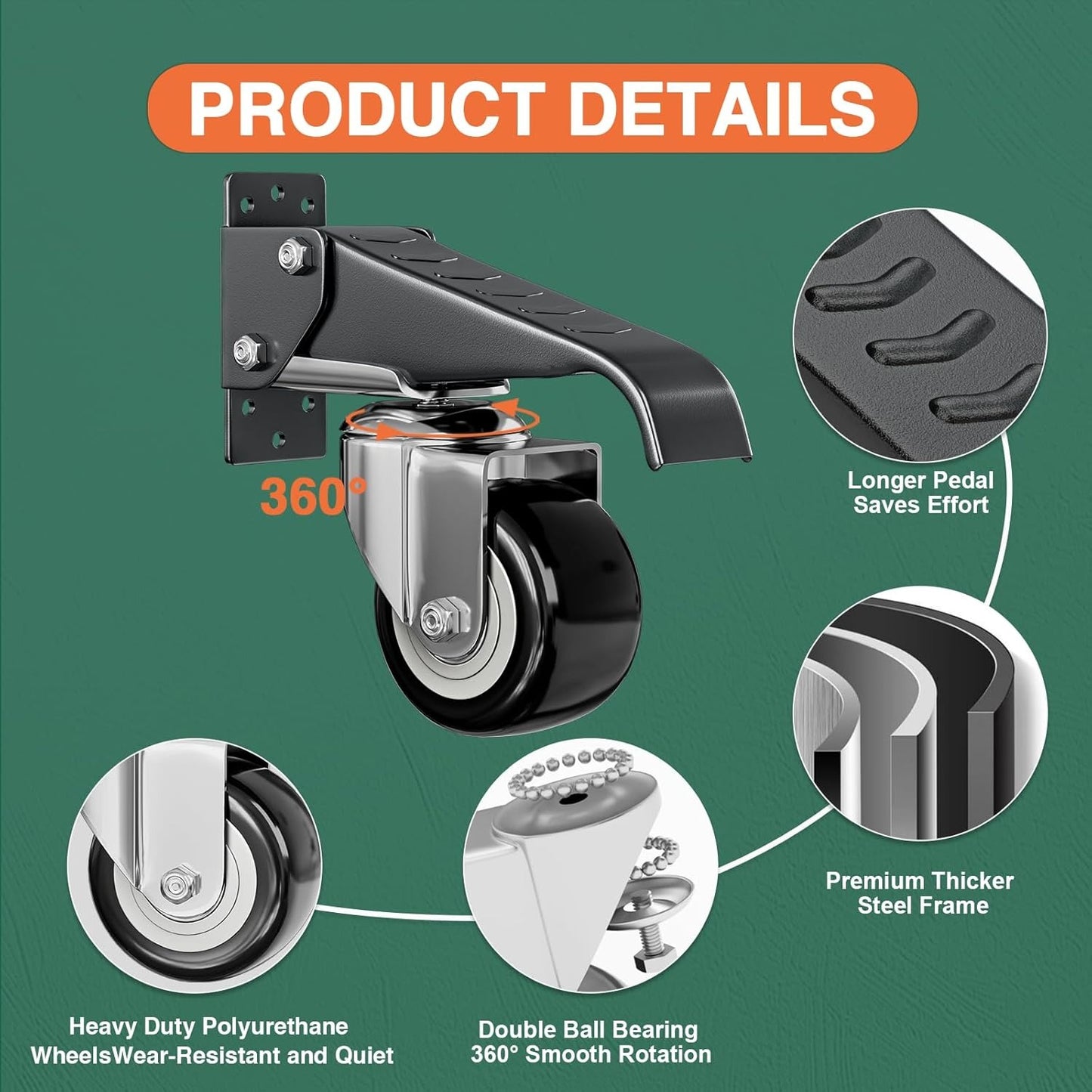 LLMRR Workbench Casters Kit, 4 PCS Heavy Duty Casters with Brake, with Lifting and Lowering Function, Quick Release Stepdown Caster for Workbenches, Machinery and Tables