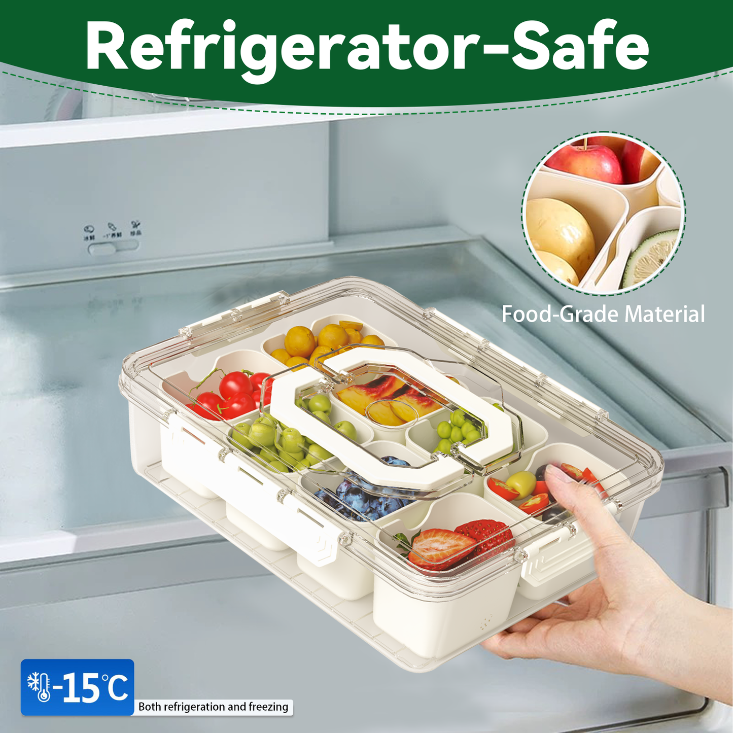 LLMRR Snackle Box Container, Divided Serving Tray with Lid and Handle, Portable Clear Snackle Box, Snack Box & Fruit Tray for Road Travel, Party, Veggie, Fruit, Candy