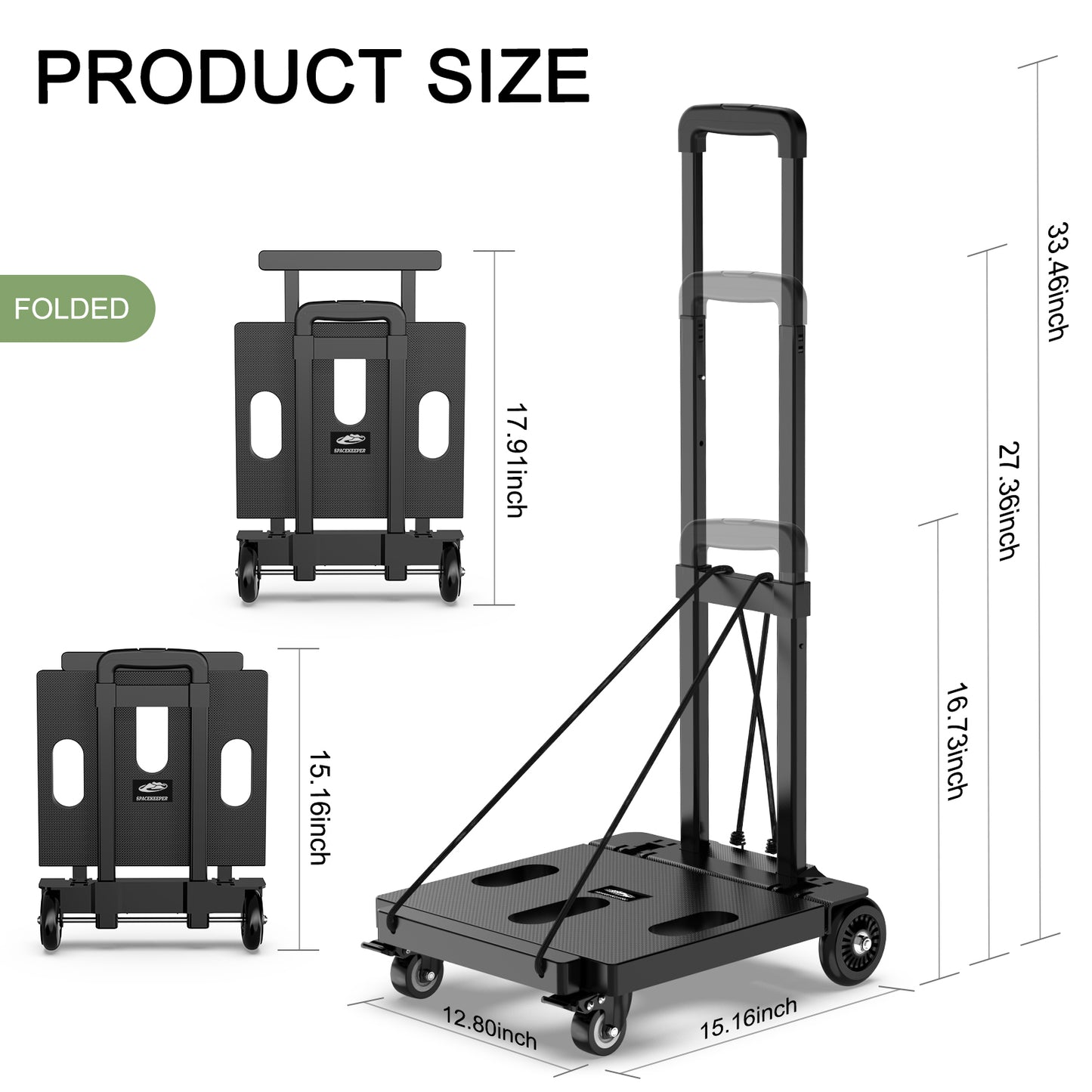 Foldable Dolly, Heavy Duty Dolly Cart, Hand Trucks Dolly, Fold Hand Trucks with 4 Wheels & 2 Elastic Ropes, 265 LB Dolly Cart Luggage Cart for Moving, Traveling and Shopping