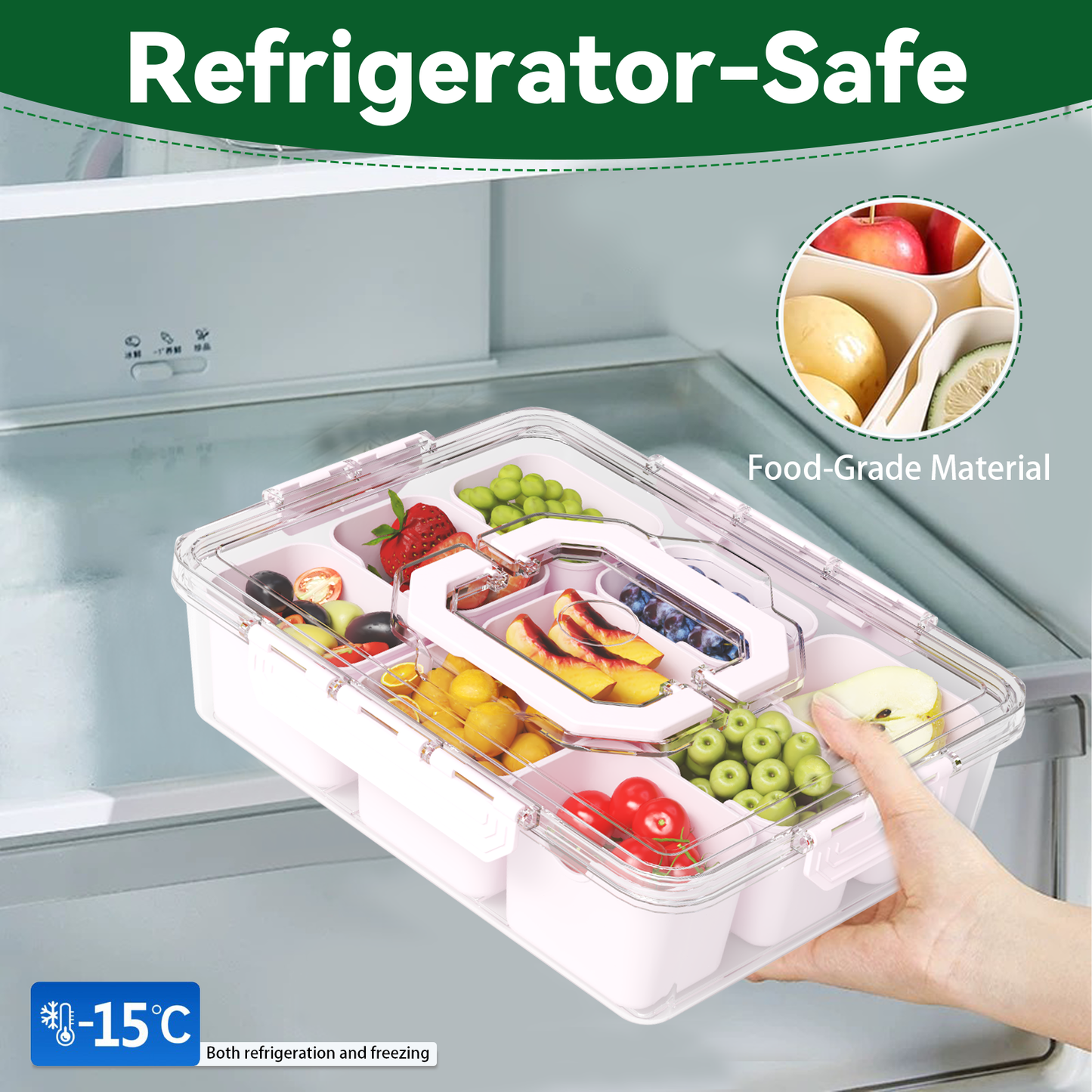 LLMRR Snackle Box Container, Divided Serving Tray with Lid and Handle, Portable Clear Snackle Box, Snack Box & Fruit Tray for Road Travel, Party, Veggie, Fruit, Candy