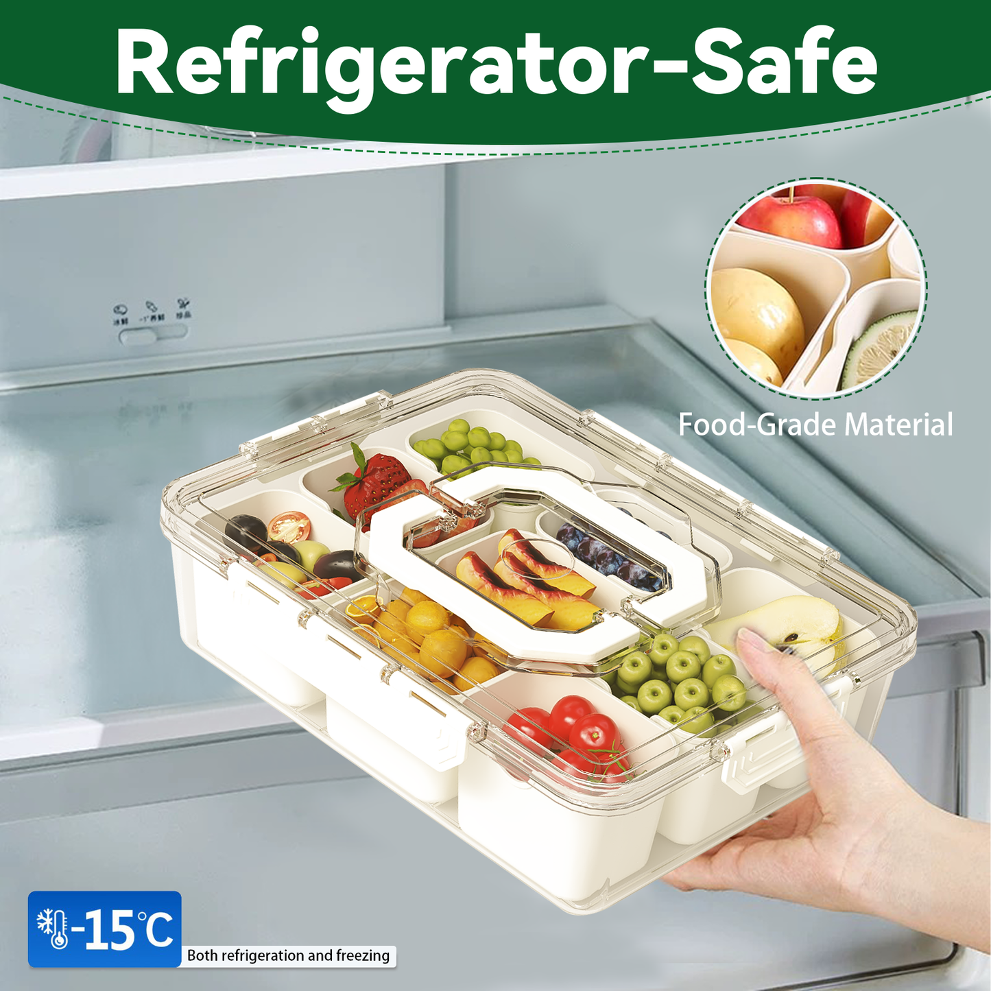LLMRR Snackle Box Container, Divided Serving Tray with Lid and Handle, Portable Clear Snackle Box, Snack Box & Fruit Tray for Road Travel, Party, Veggie, Fruit, Candy