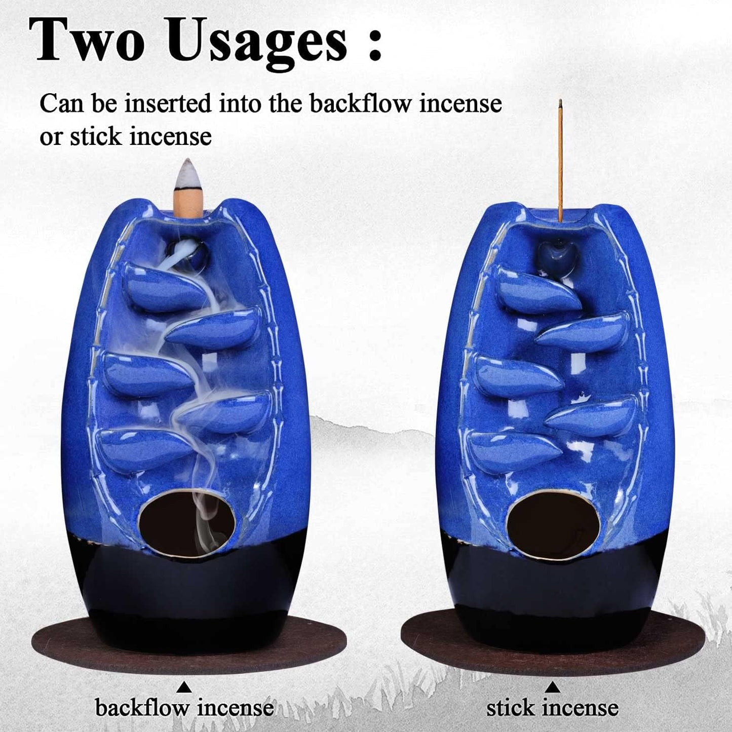 LLMRR Ceramic Waterfall Incense Burner, Backflow Incense Burner, Ornament Home Decor with 30 Incense Stick & 120 Backflow Incense Cones, 	Aromatherapy Ornament for Office, Yoga Room
