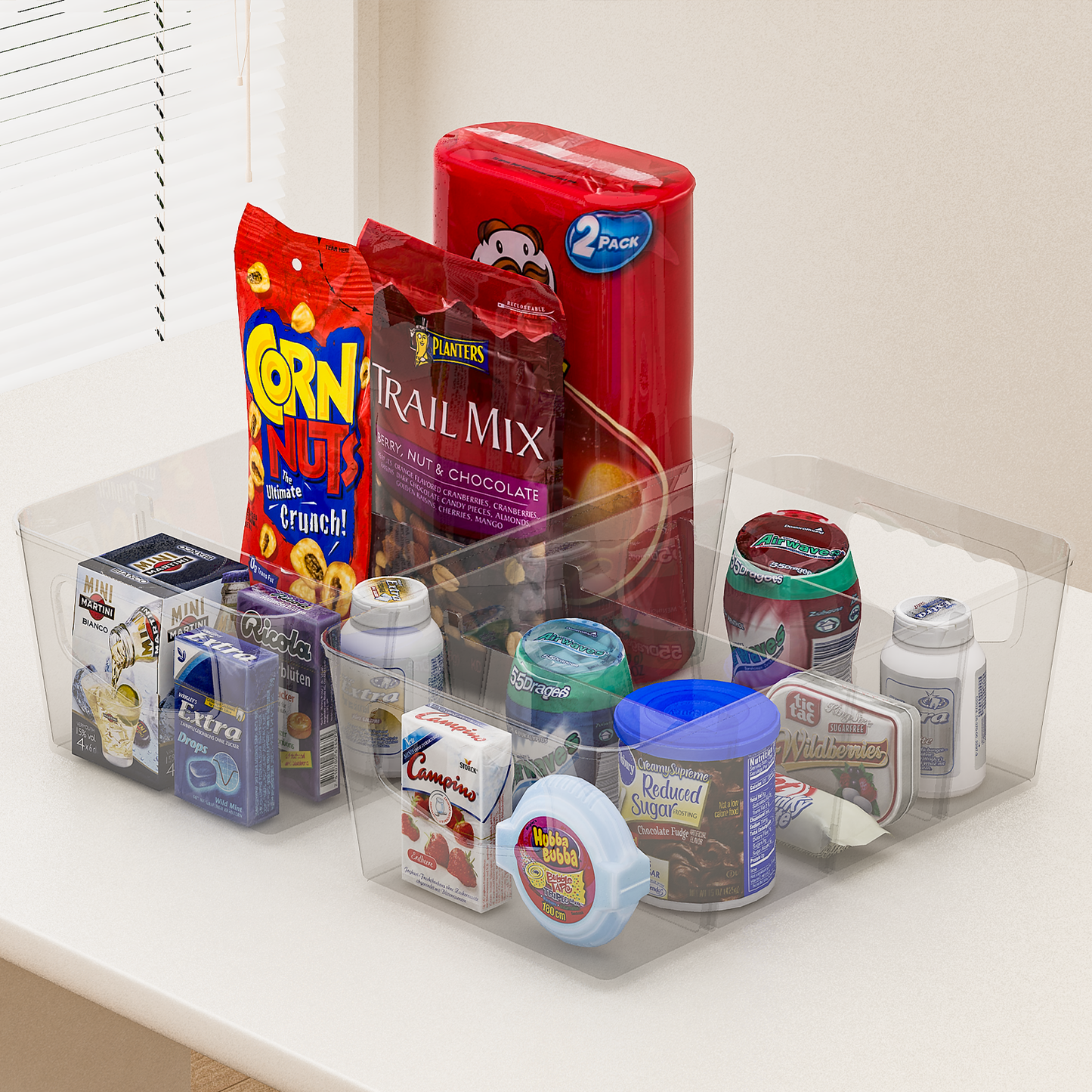 LLMRR Clear Storage Organizer, Clear Storage Bins, Plastic Storage Baskets with Removable Dividers, Plastic Storage Containers with Handles for Fridge, Pantry, Cabinet, Kitchen