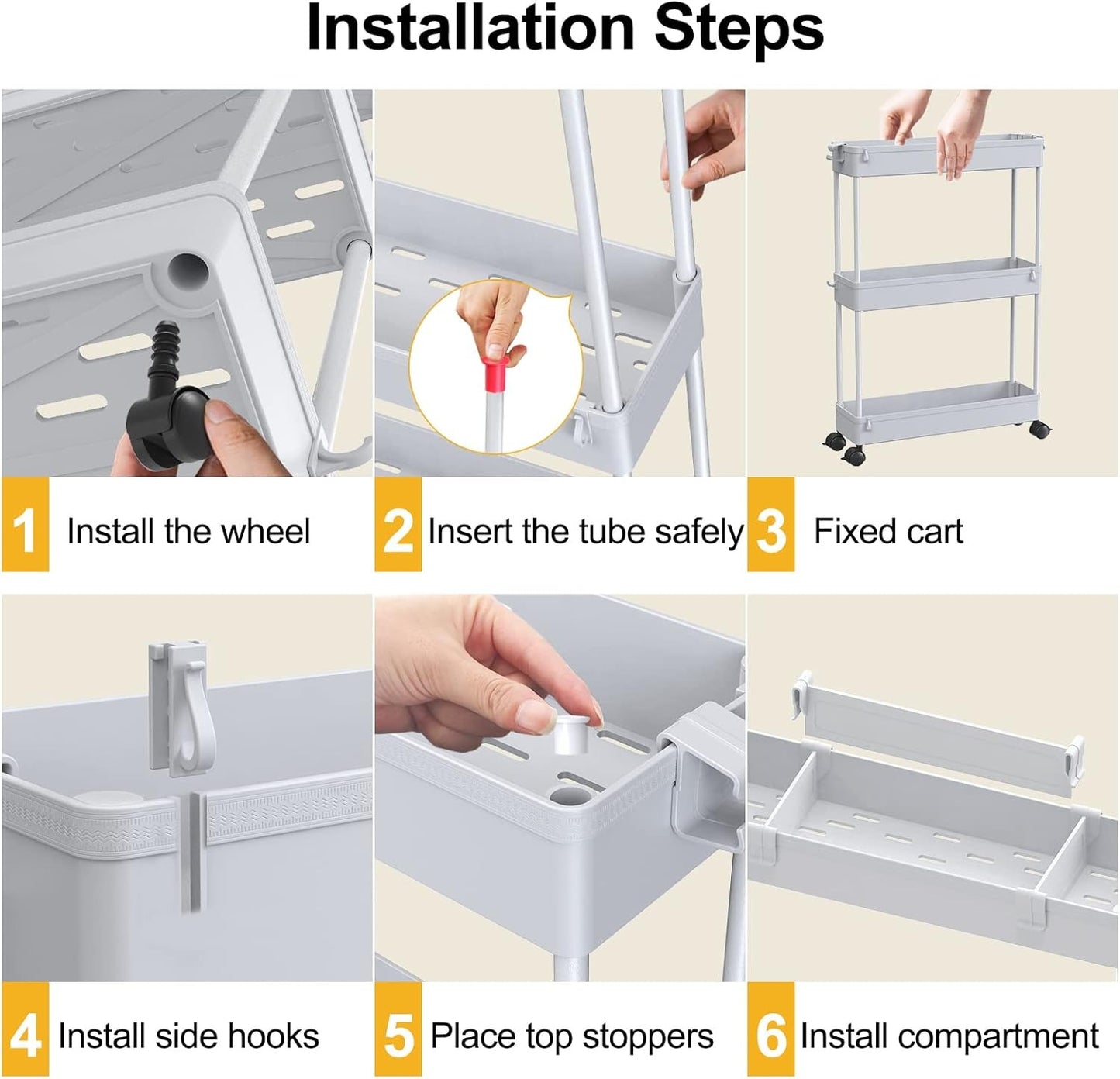 SPACELEAD Slim Rolling Cart, Bathroom Storage Cart with Lockable Wheels, Storage Organizer, Mobile Shelving Unit Cart for Bathroom, Laundry Room, Kitchen and Office