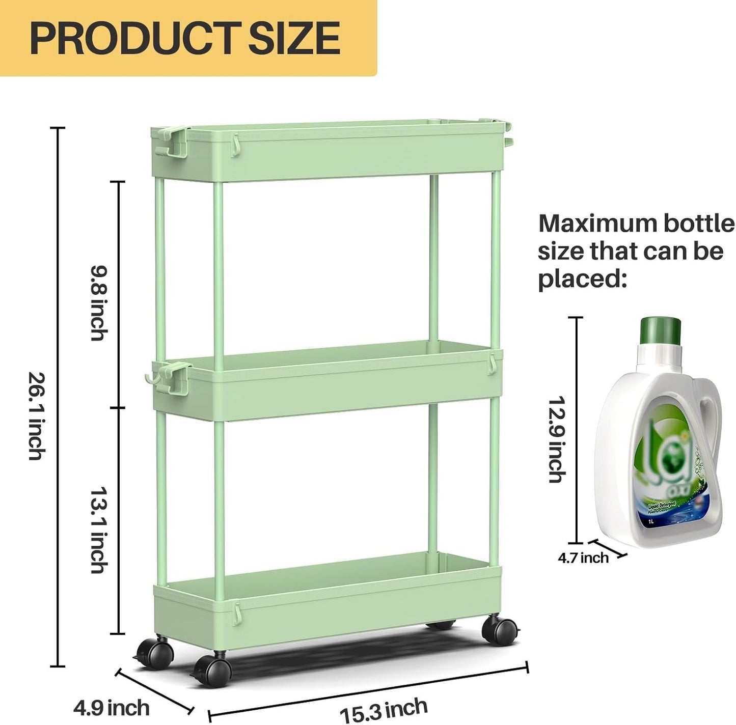 SPACELEAD Slim Rolling Cart, Bathroom Storage Cart with Lockable Wheels, Storage Organizer, Mobile Shelving Unit Cart for Bathroom, Laundry Room, Kitchen and Office